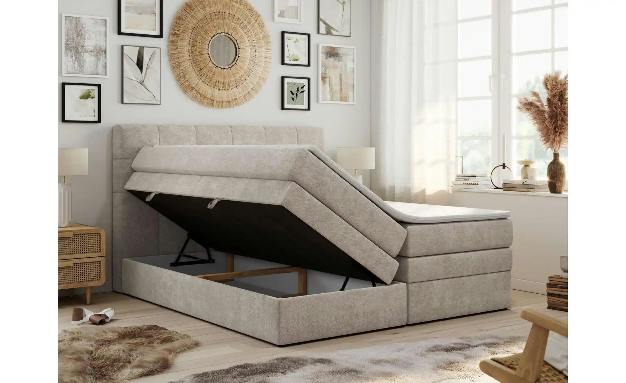 Boxspringbett mit Bettkasten Luka King ¦ beige ¦ Maße (cm): B: 200 H: 110 B günstig online kaufen