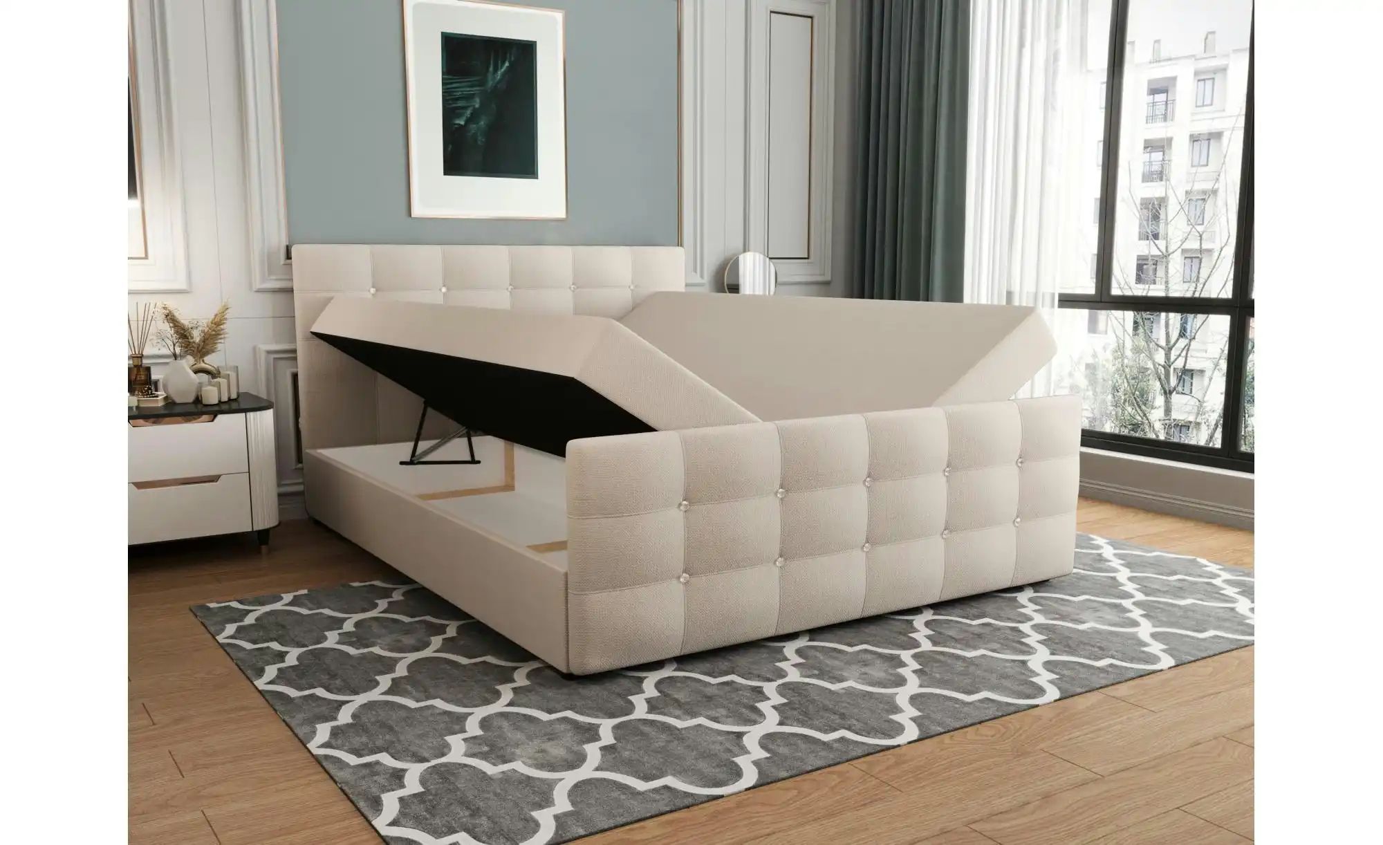 Thumbnail - Boxbett mit Stauraum und Topper Kleo ¦ beige ¦ Maße (cm): B: 200 H: 105 Betten > Komfortbetten - Höffner