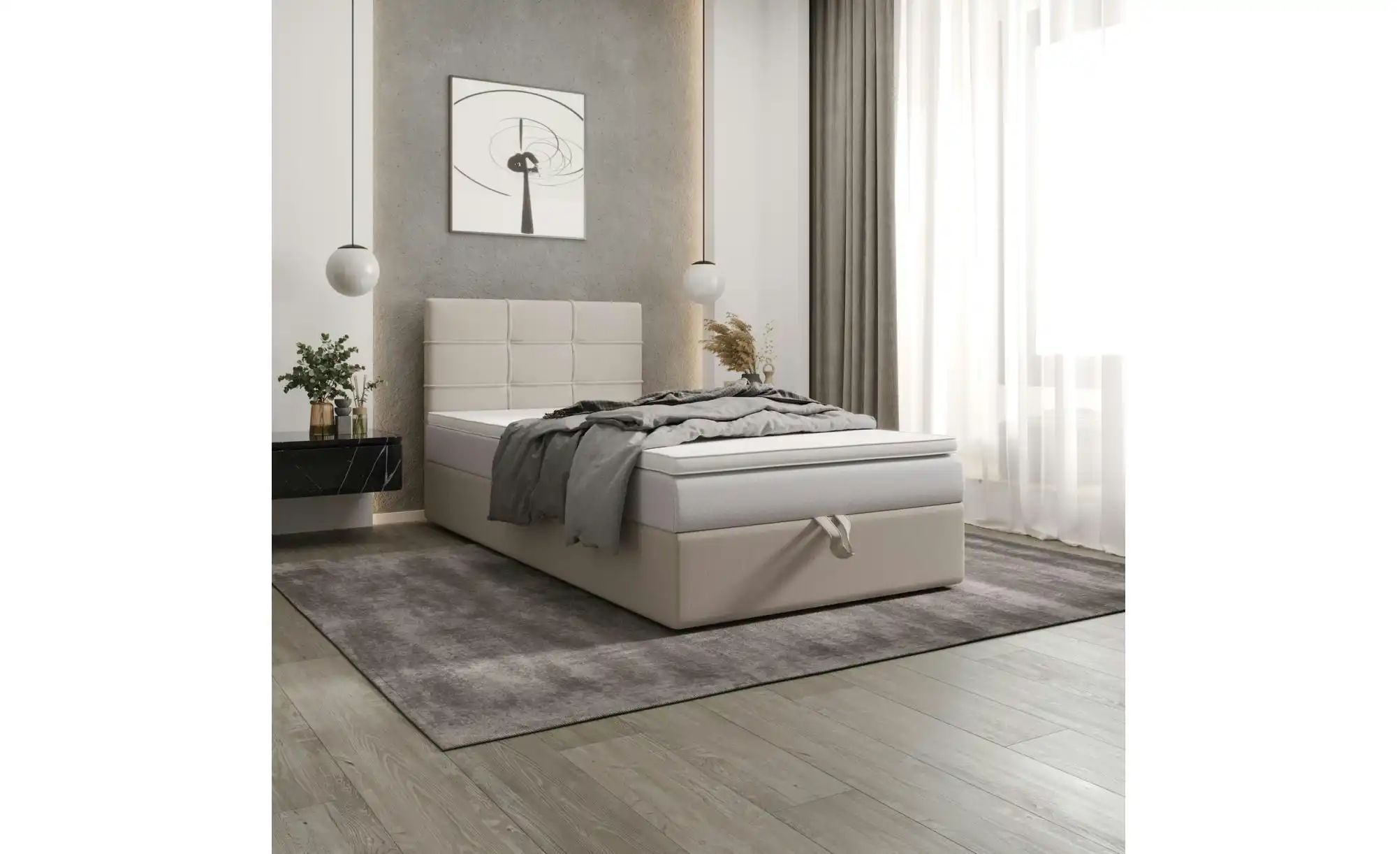 Boxbett mit Stauraum  Matratze H3 und Topper Duo 2 ¦ beige ¦ Maße (cm): B: günstig online kaufen