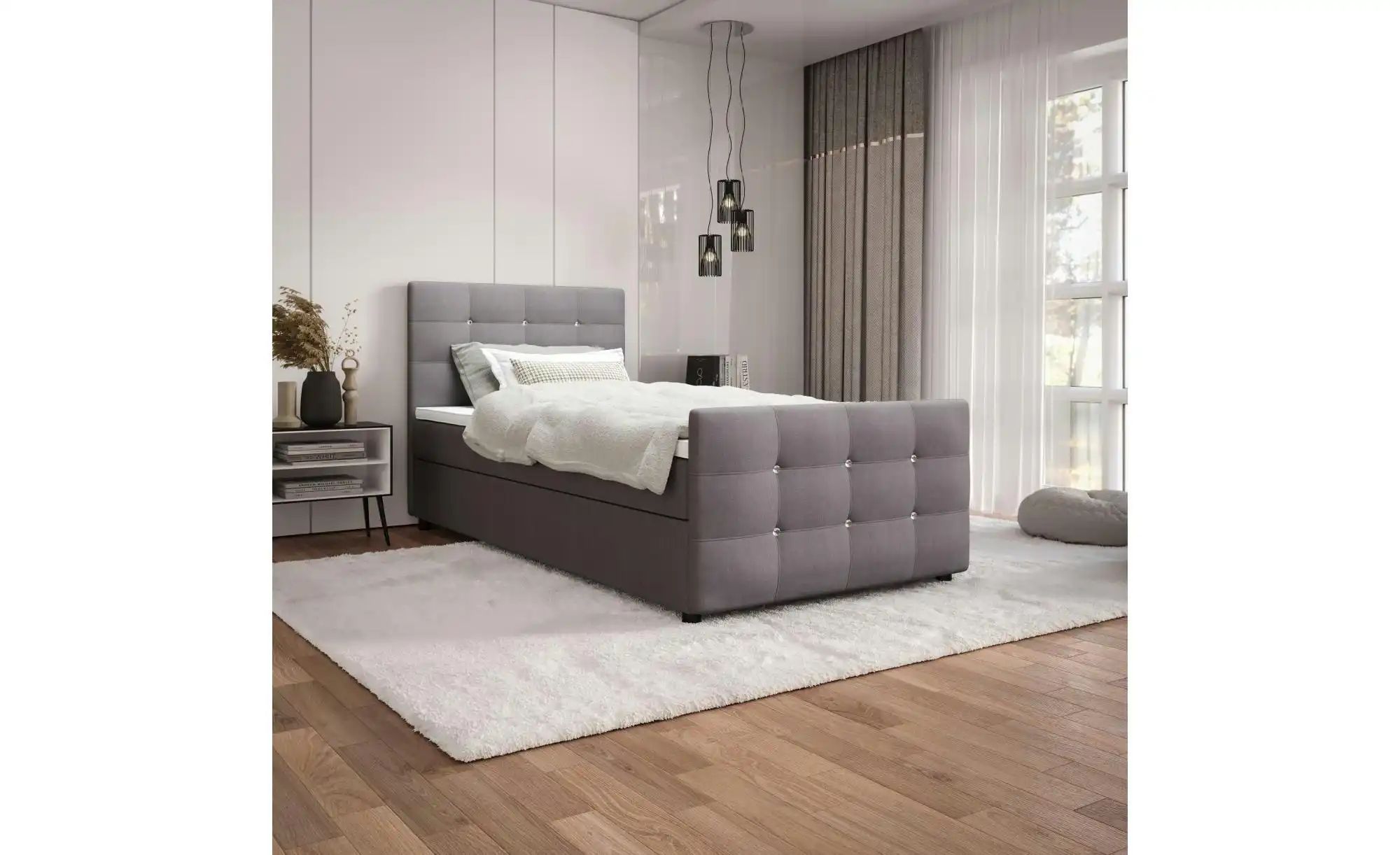 Boxbett mit Stauraum  Matratze H3 und Topper Kleo ¦ grau ¦ Maße (cm): B: 90 günstig online kaufen