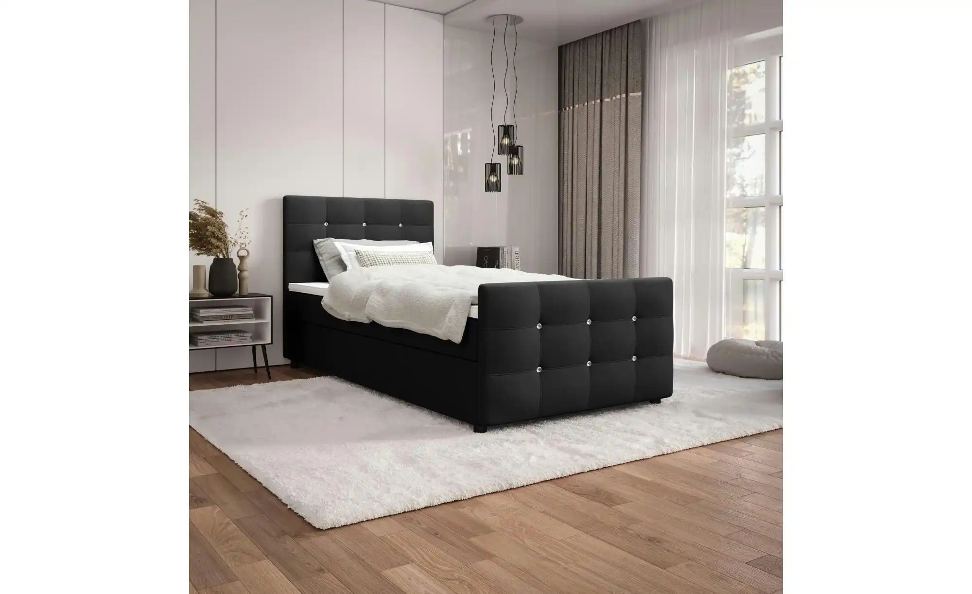 Boxbett mit Stauraum  Matratze H3 und Topper Kleo ¦ schwarz ¦ Maße (cm): B: günstig online kaufen
