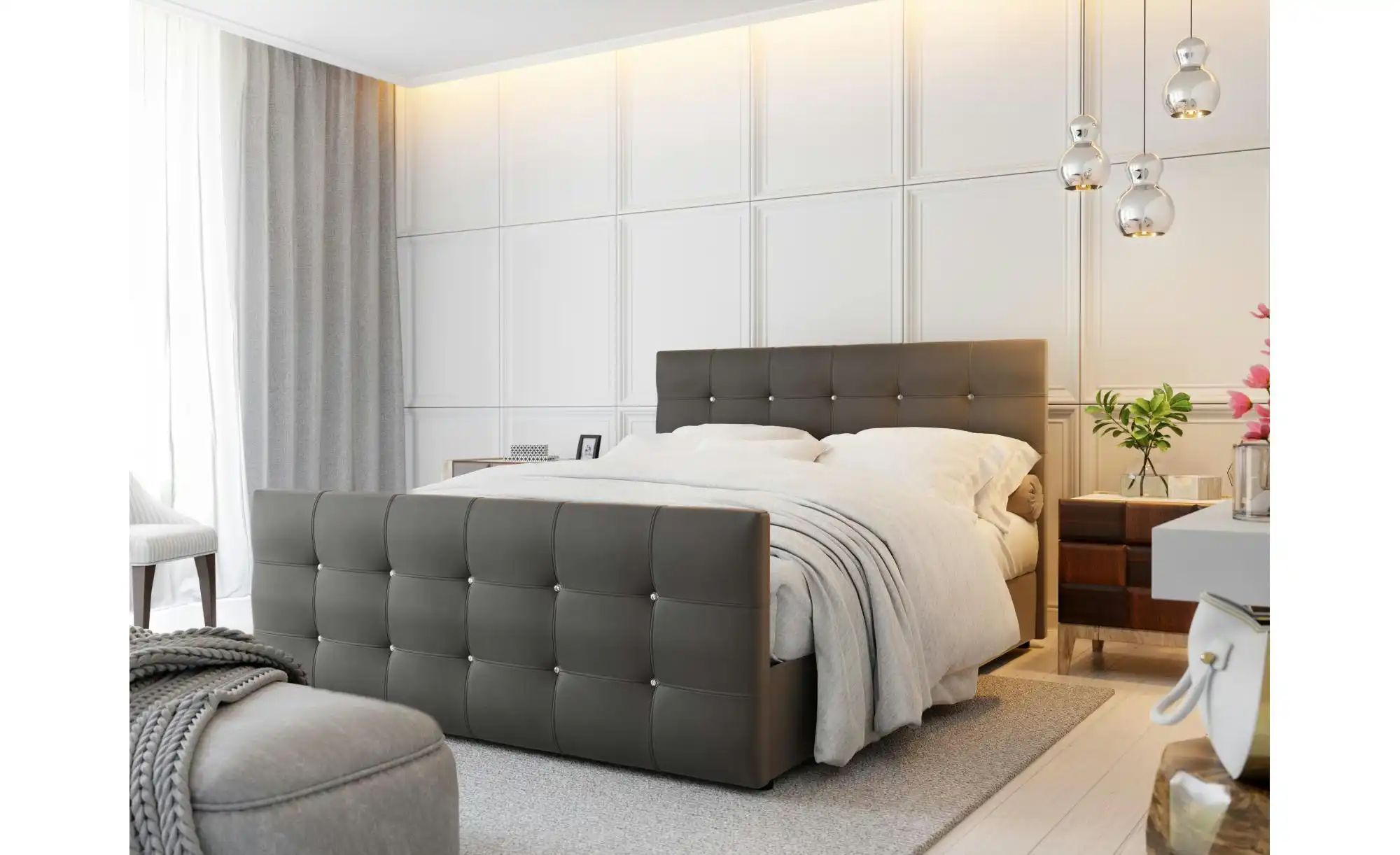 Boxbett Lederoptik  mit Stauraum Kleo ¦ grau ¦ Maße (cm): B: 200 H: 105 Bet günstig online kaufen