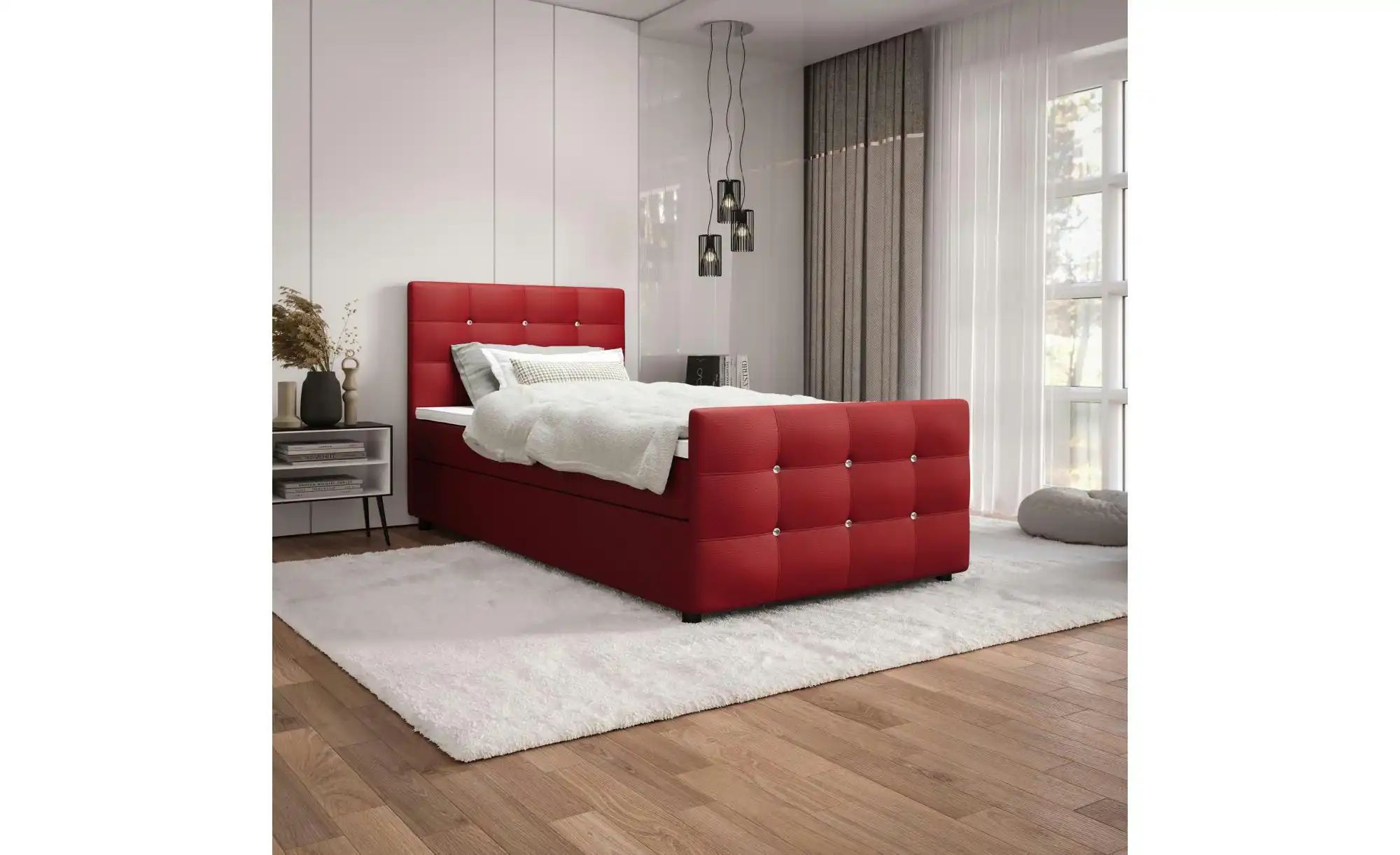 Boxbett mit Stauraum  Matratze H3 und Topper Kleo ¦ rot ¦ Maße (cm): B: 120 günstig online kaufen
