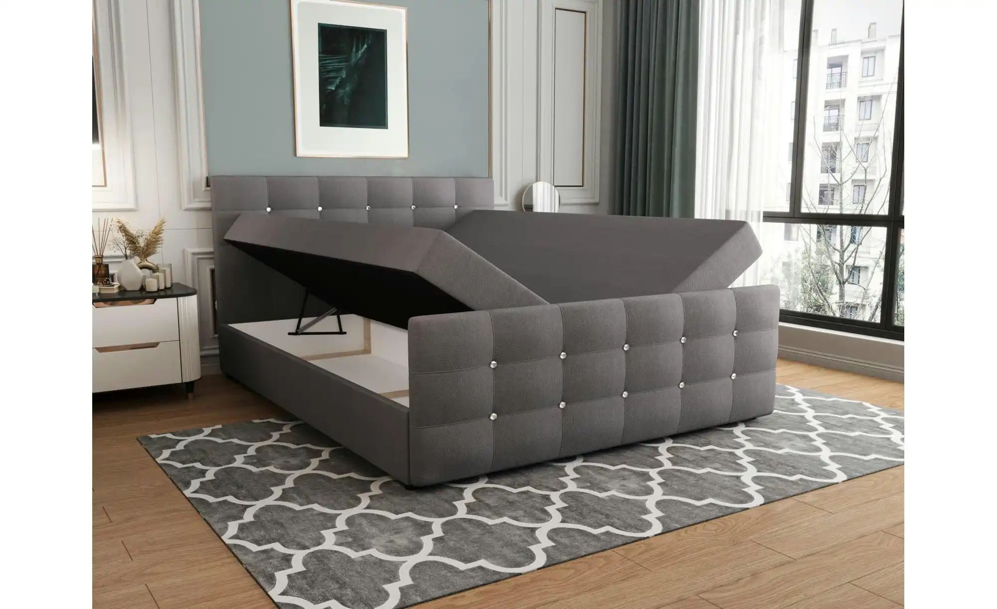 Thumbnail - Boxbett mit Stauraum und Topper Kleo ¦ grau ¦ Maße (cm): B: 180 H: 105 Betten > Komfortbetten - Höffner