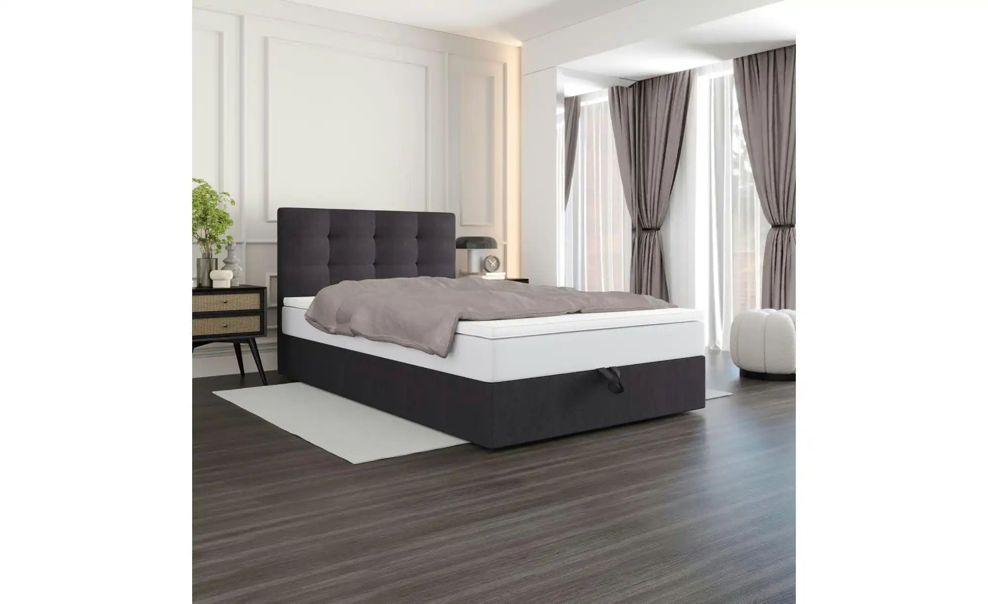 Boxbett mit Stauraum  Matratze H3 und Topper Duo ¦ grau ¦ Maße (cm): B: 100 günstig online kaufen