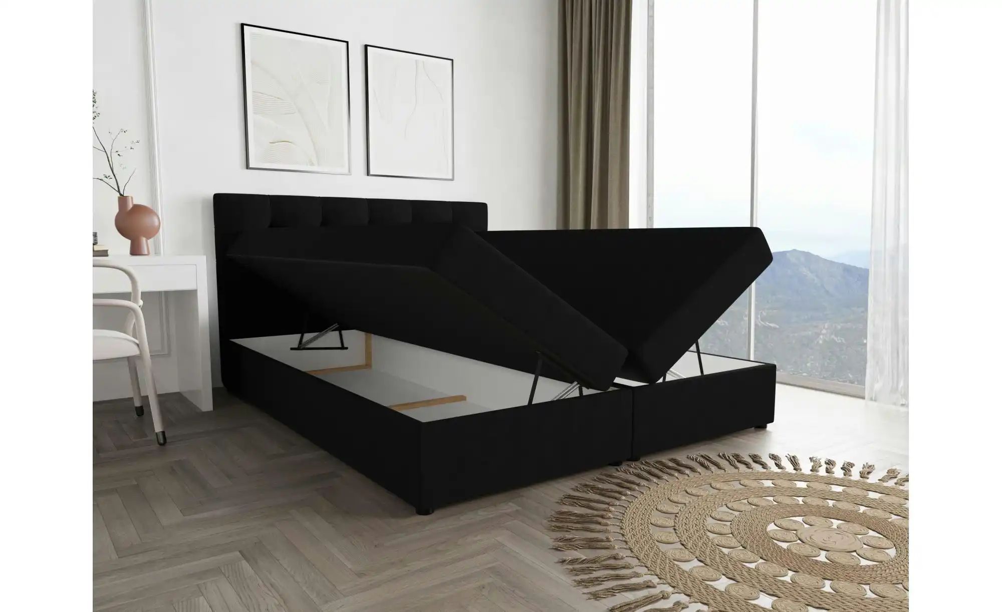 Thumbnail - Boxbett mit Stauraum  Matratze H3 und Topper Fado 2 ¦ schwarz ¦ Maße (cm): B: 160 H: 102 Betten > Komfortbetten - Höffne...