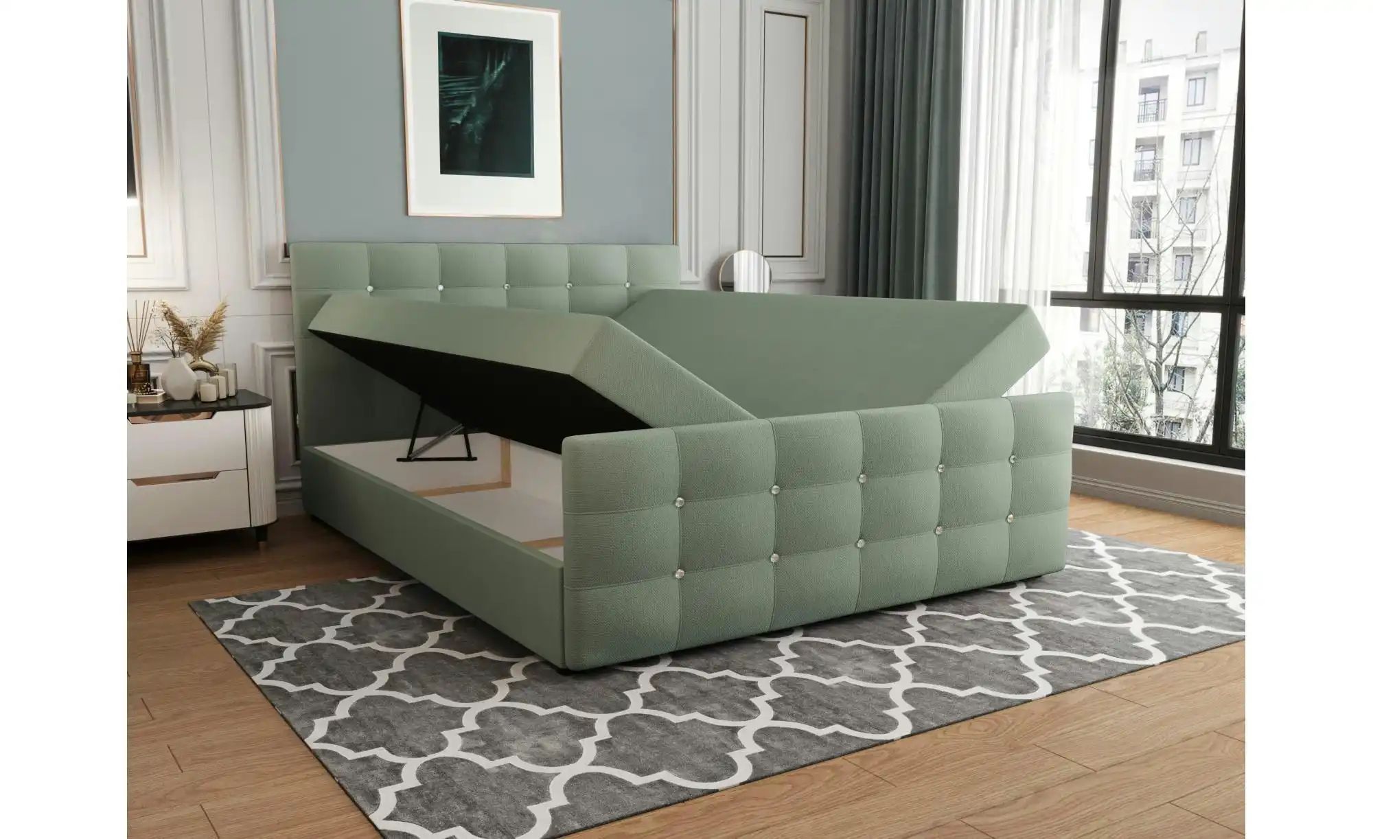 Thumbnail - Boxbett mit Stauraum und Topper Kleo ¦ grün ¦ Maße (cm): B: 160 H: 105 Betten > Komfortbetten - Höffner