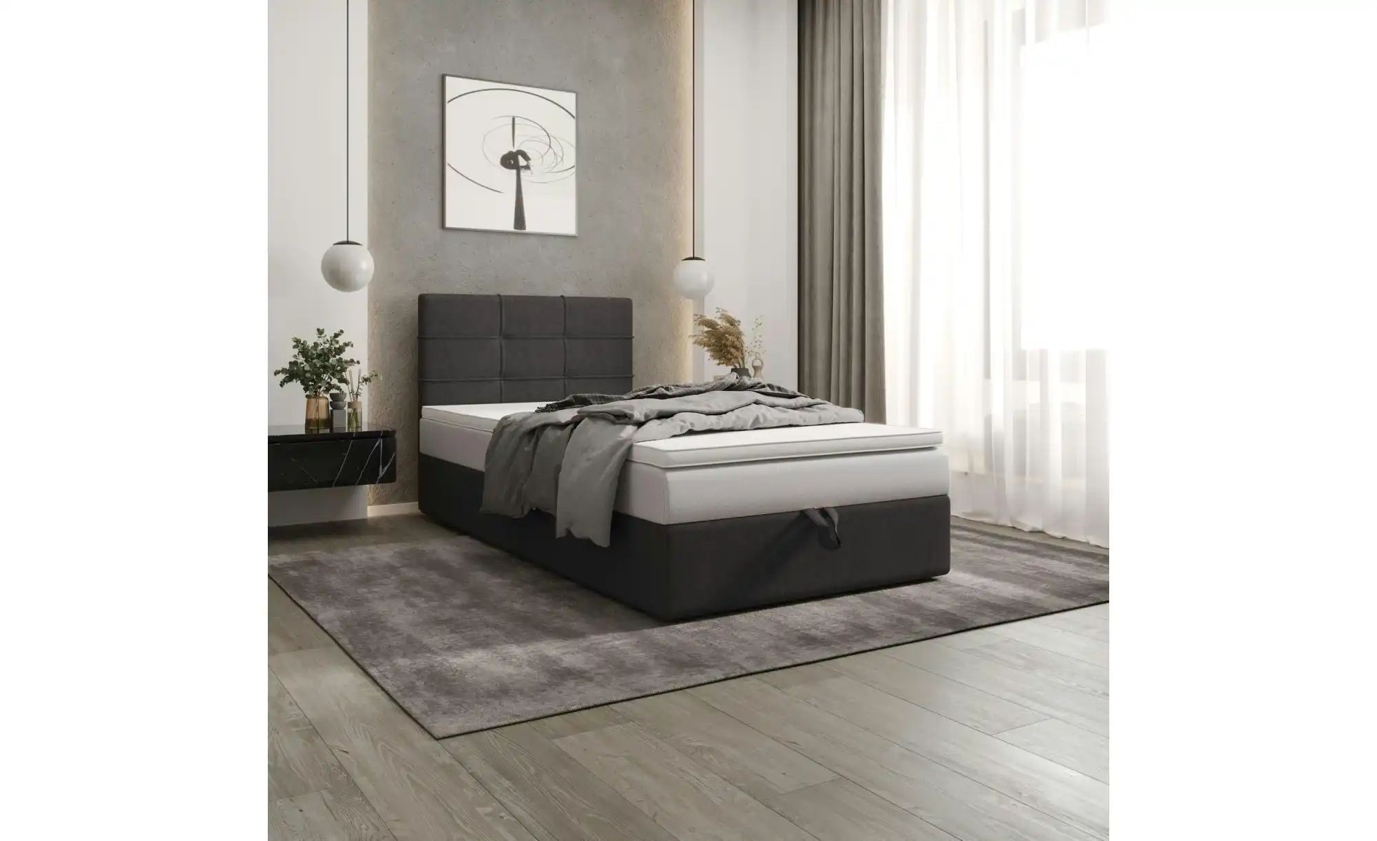 Boxbett mit Stauraum  Matratze H3 und Topper Duo 2 ¦ grau ¦ Maße (cm): B: 1 günstig online kaufen