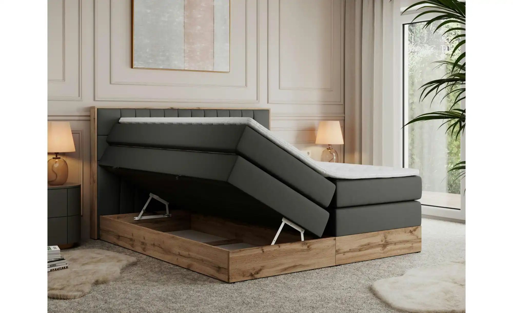 Thumbnail - Boxspringbett mit Bettkasten Amore King ¦ grau ¦ Maße (cm): B: 168 H: 115 Betten > Boxspringbetten - Höffner