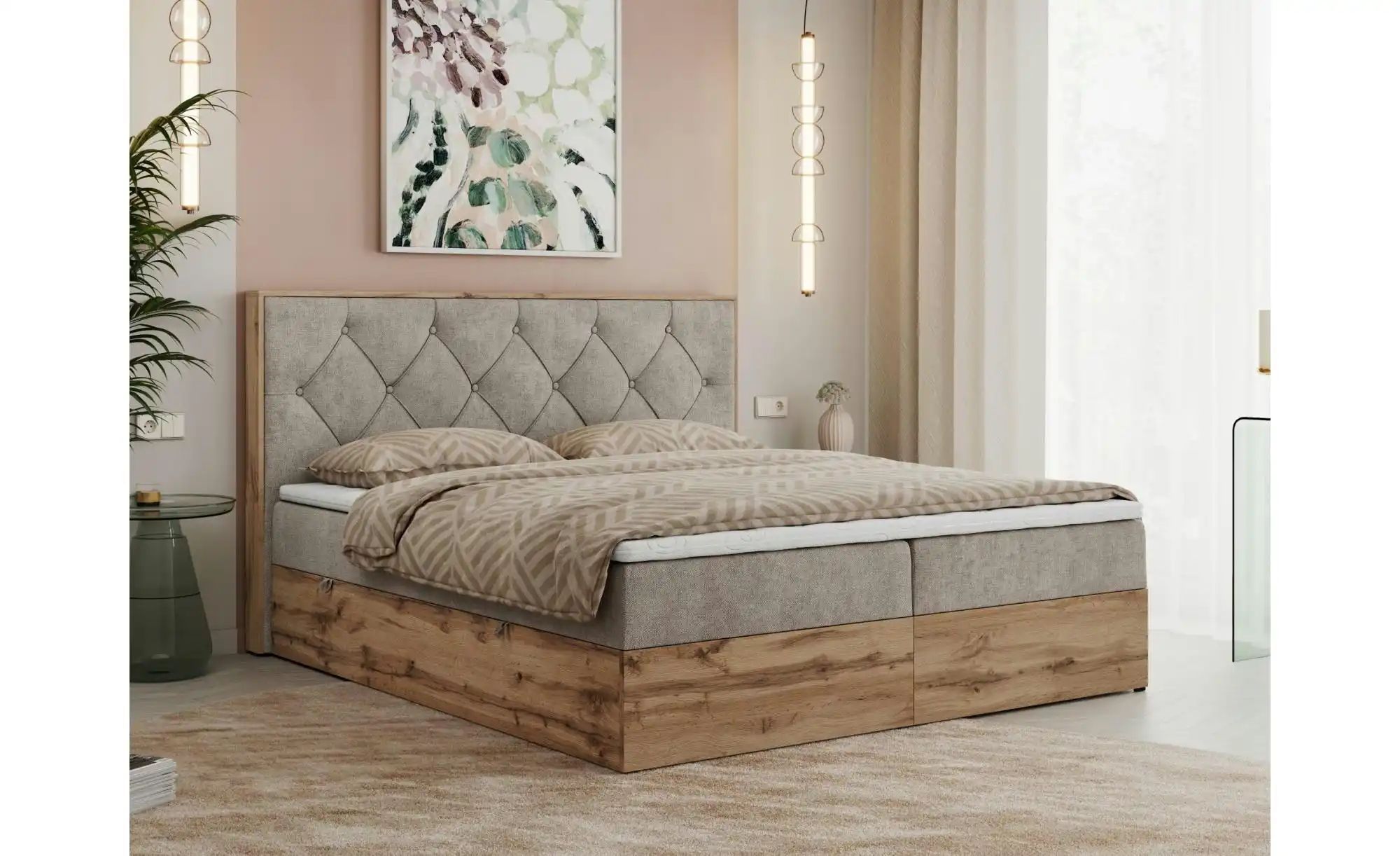 Boxbett mit Bettkasten Veneto ¦ beige ¦ Maße (cm): B: 208 H: 115 Betten > K günstig online kaufen