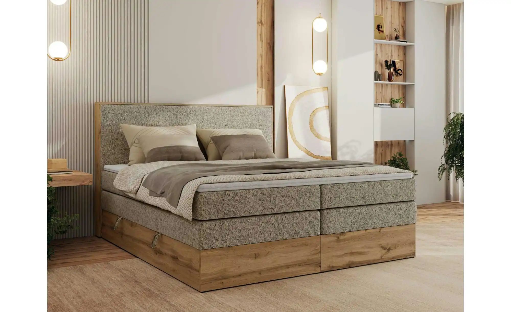 Boxspringbett mit Bettkasten Wood Classic King ¦ beige ¦ Maße (cm): B: 204 günstig online kaufen