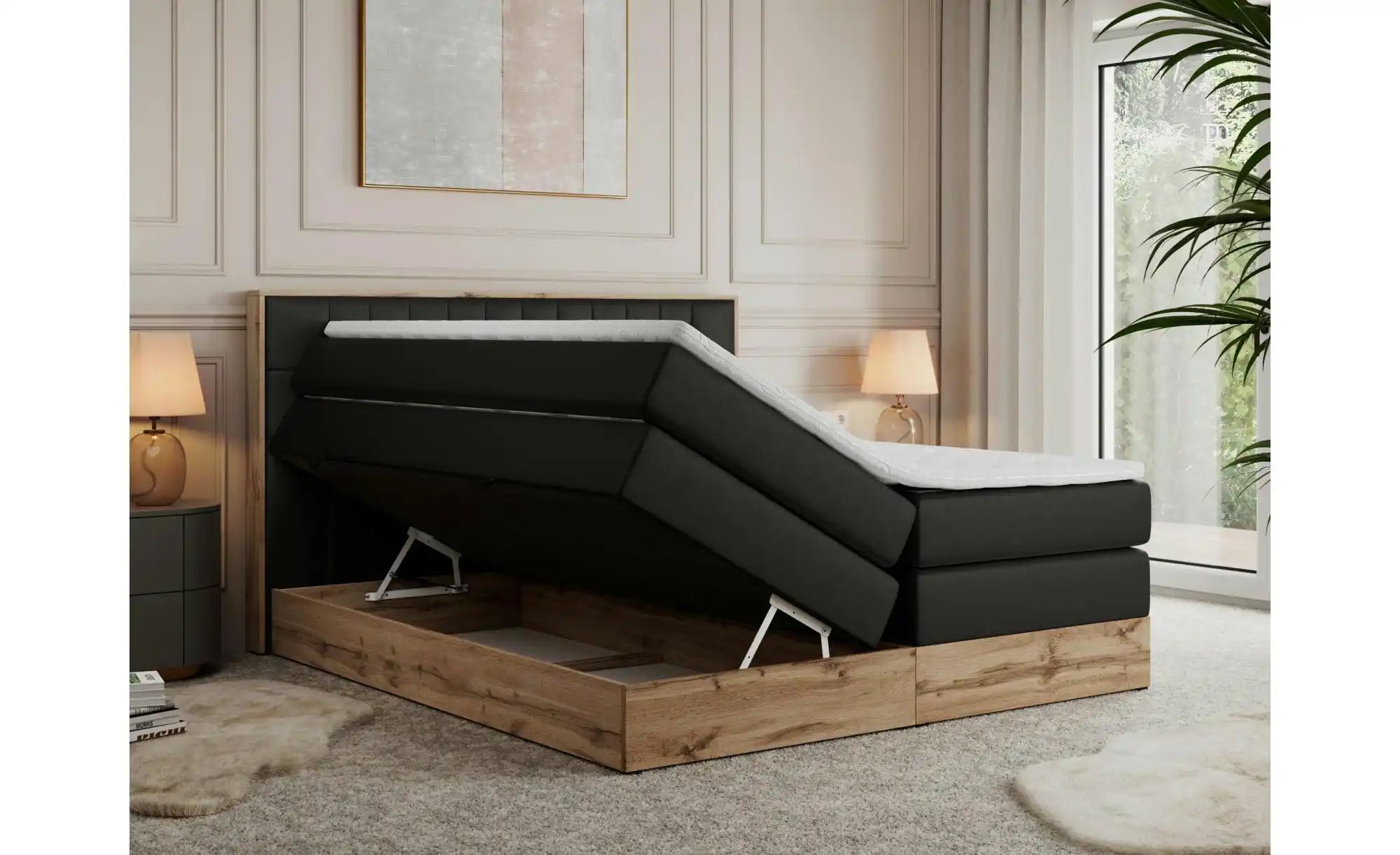 Boxspringbett mit Bettkasten Amore King ¦ schwarz ¦ Maße (cm): B: 168 H: 11 günstig online kaufen