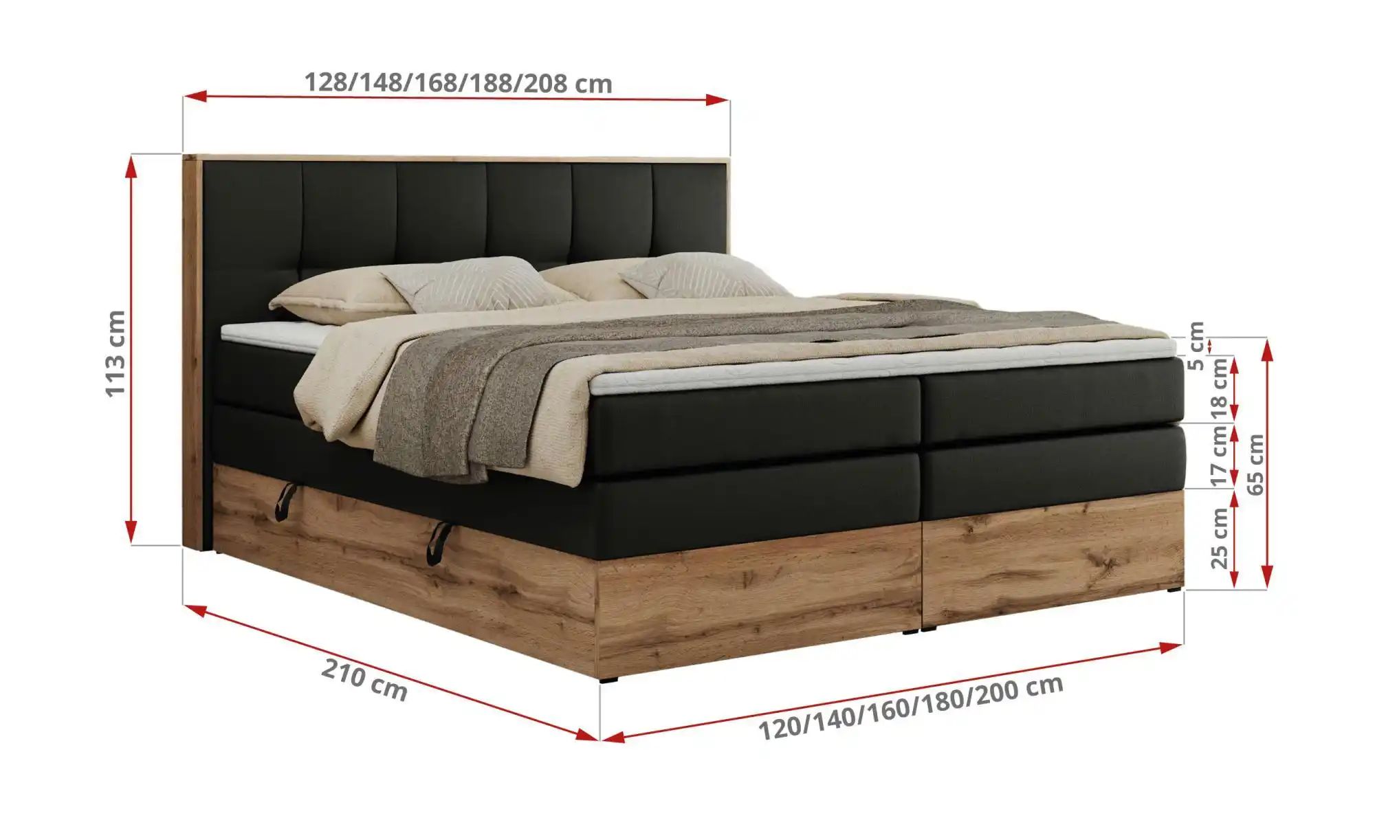Boxspringbett mit Bettkasten Albero 1 King ¦ schwarz ¦ Maße (cm): B: 168 H: günstig online kaufen