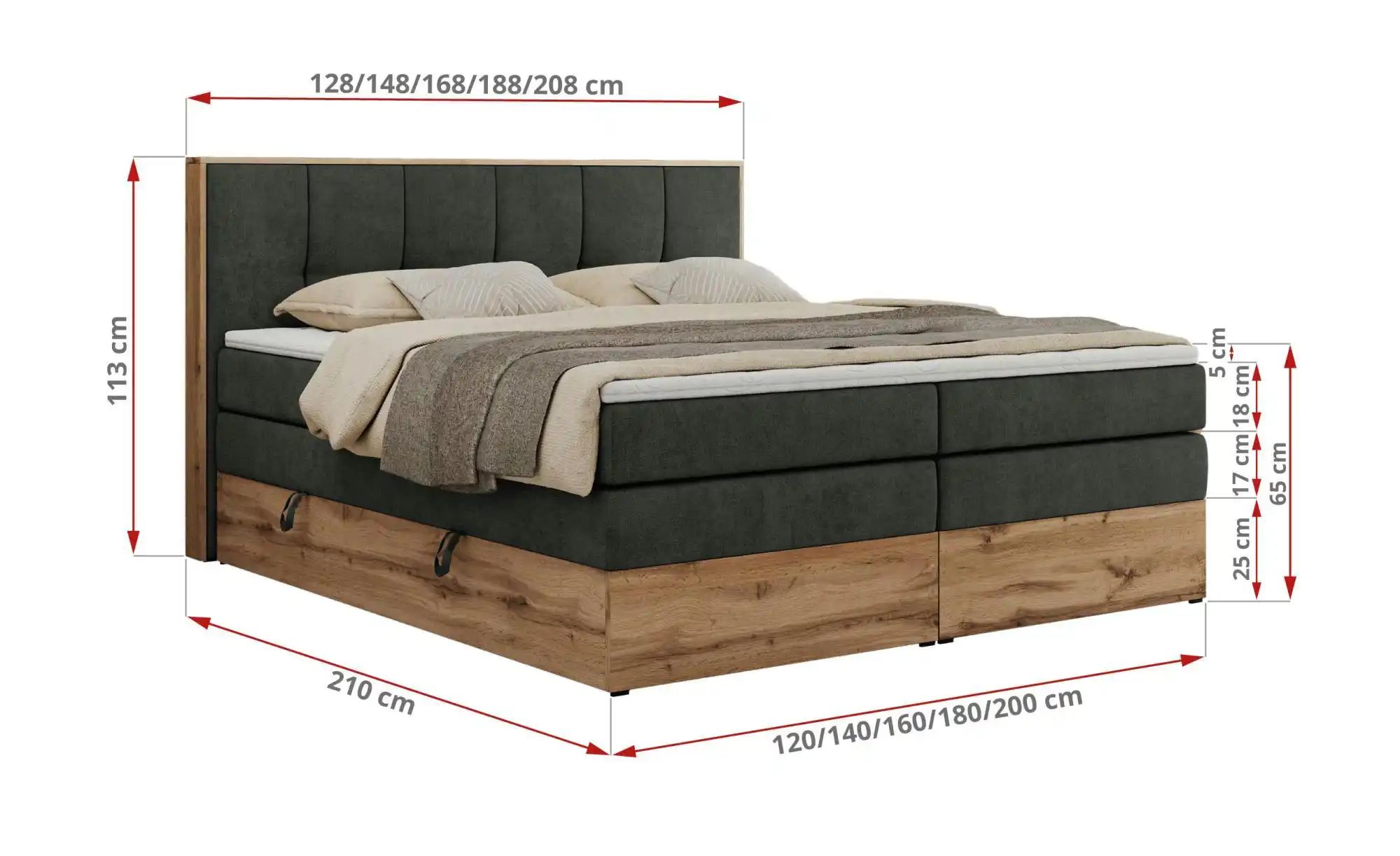 Boxspringbett mit Bettkasten Albero 1 King ¦ grau ¦ Maße (cm): B: 128 H: 11 günstig online kaufen