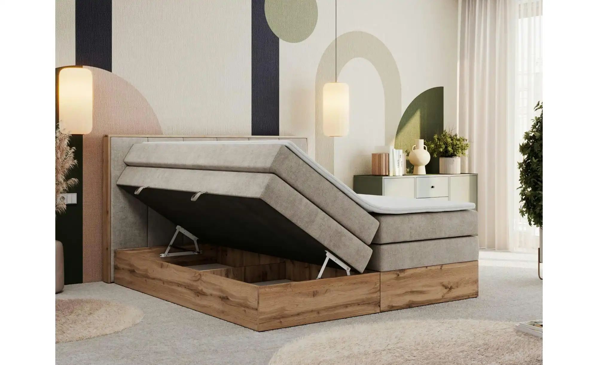 Thumbnail - Boxspringbett mit Bettkasten Albero 1 King ¦ beige ¦ Maße (cm): B: 148 H: 113 Betten > Boxspringbetten - Höffner