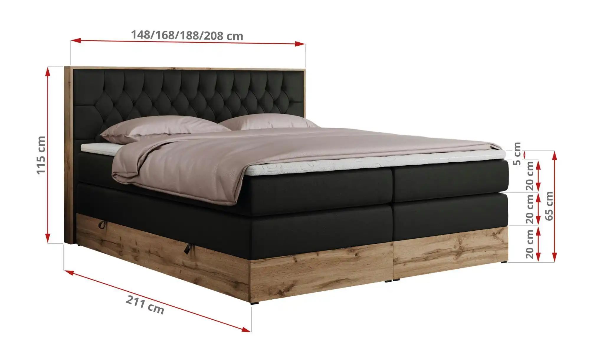 Boxspringbett mit Bettkasten Amore King ¦ schwarz ¦ Maße (cm): B: 148 H: 11 günstig online kaufen