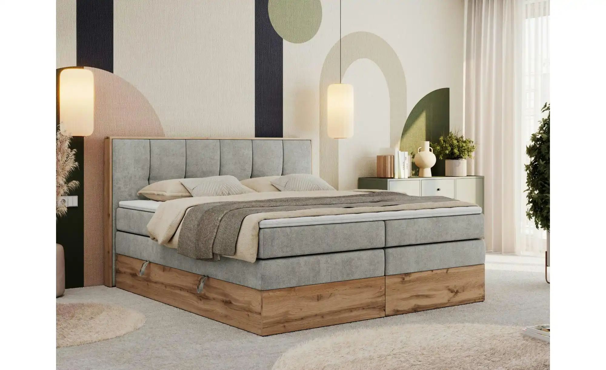 Boxspringbett mit Bettkasten Albero 1 King ¦ grau ¦ Maße (cm): B: 168 H: 11 günstig online kaufen