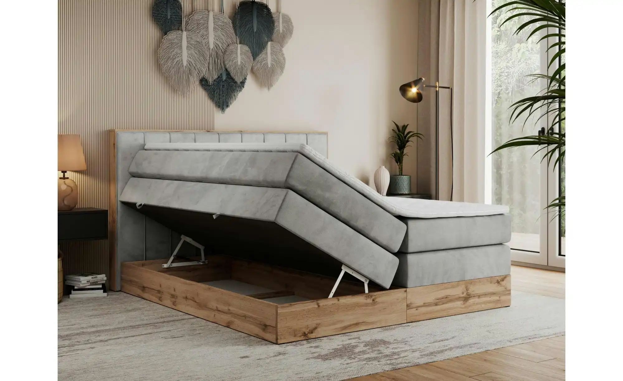 Boxspringbett mit Bettkasten Bellissimo King ¦ grau ¦ Maße (cm): B: 188 H: günstig online kaufen