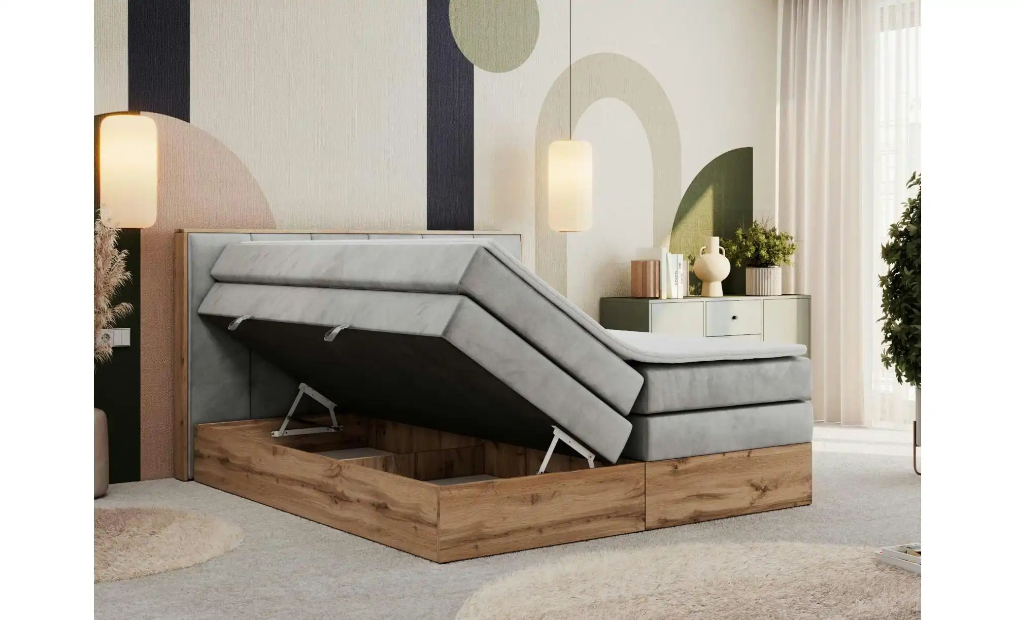 Boxspringbett mit Bettkasten Albero 1 King ¦ grau ¦ Maße (cm): B: 208 H: 11 günstig online kaufen