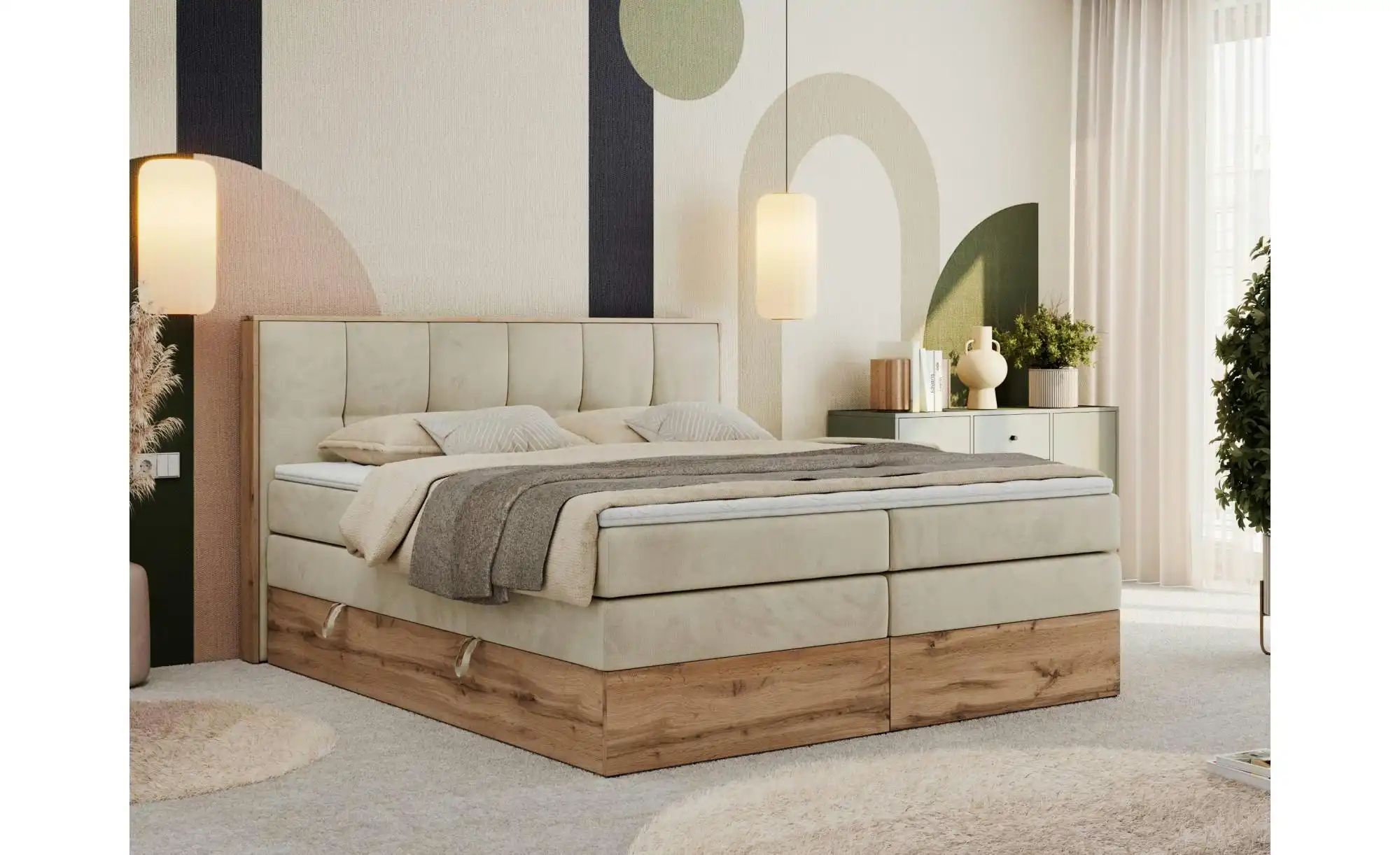 Boxspringbett mit Bettkasten Albero 1 King ¦ beige ¦ Maße (cm): B: 188 H: 1 günstig online kaufen
