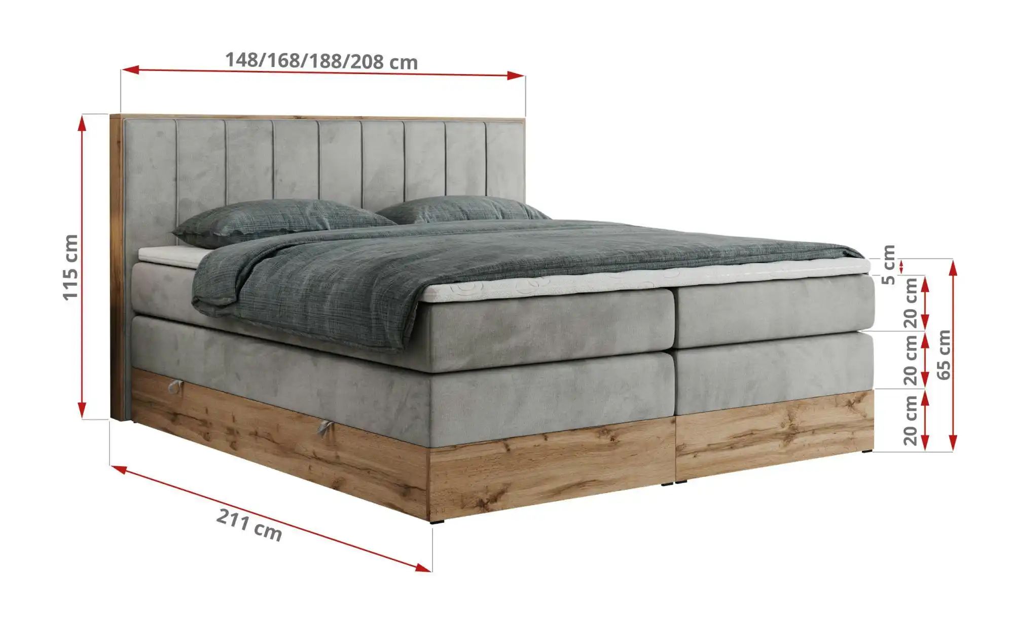 Boxspringbett mit Bettkasten Bellissimo King ¦ grau ¦ Maße (cm): B: 188 H: günstig online kaufen
