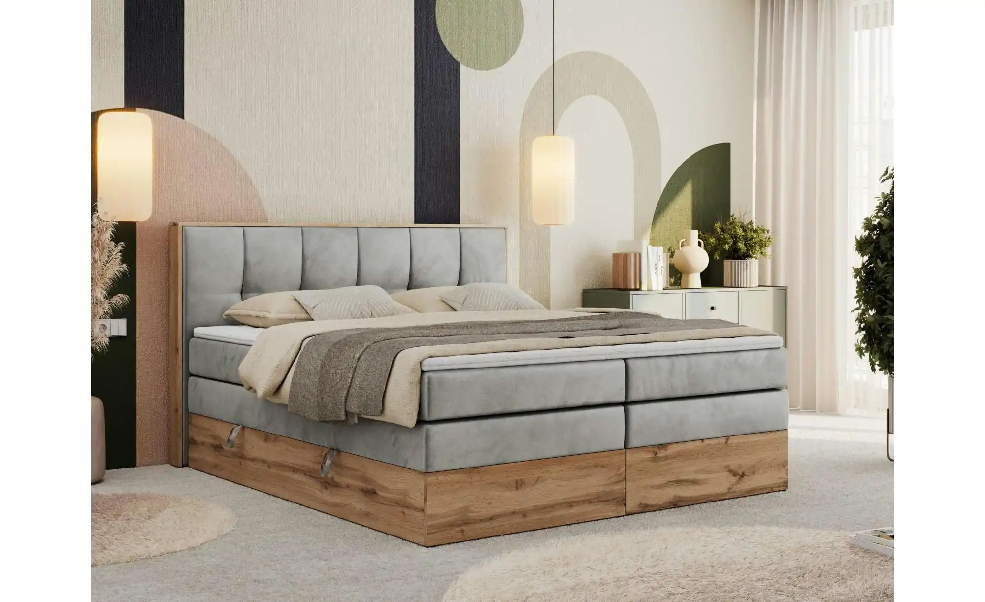 Thumbnail - Boxspringbett mit Bettkasten Albero 1 King ¦ grau ¦ Maße (cm): B: 168 H: 113 Betten > Boxspringbetten - Höffner