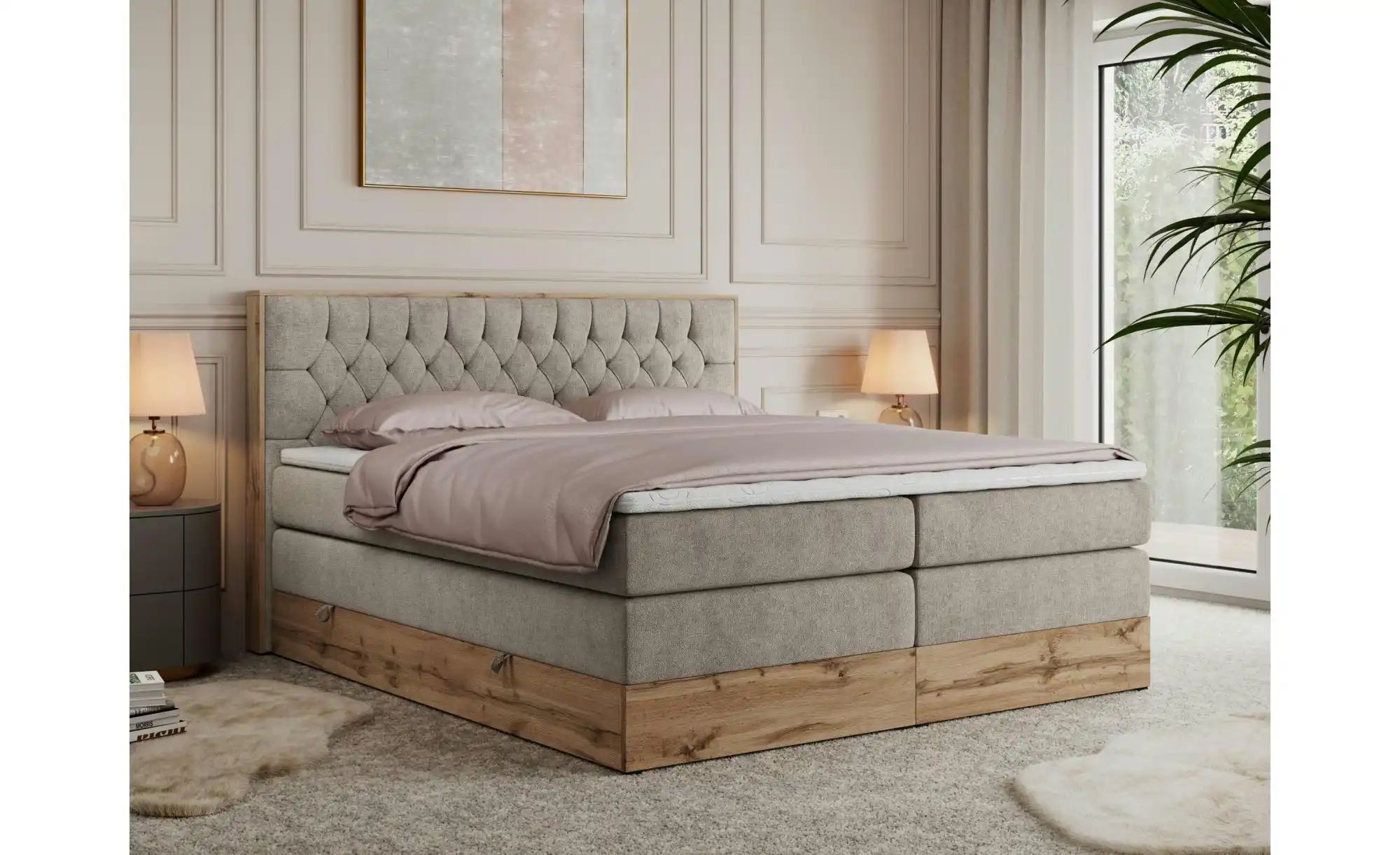 Boxspringbett mit Bettkasten Amore King ¦ beige ¦ Maße (cm): B: 148 H: 115 günstig online kaufen