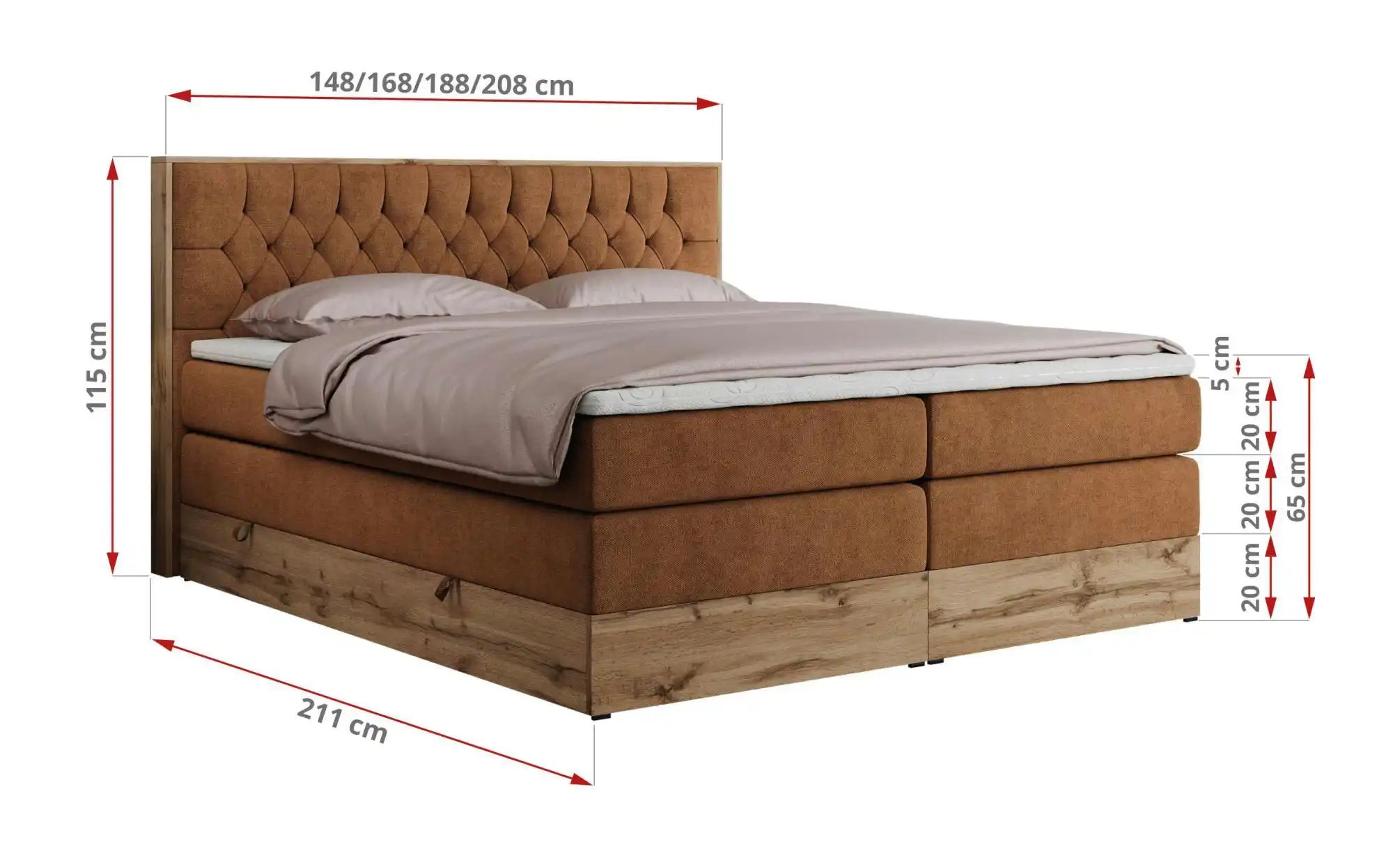 Boxspringbett mit Bettkasten Amore King ¦ orange ¦ Maße (cm): B: 208 H: 115 günstig online kaufen
