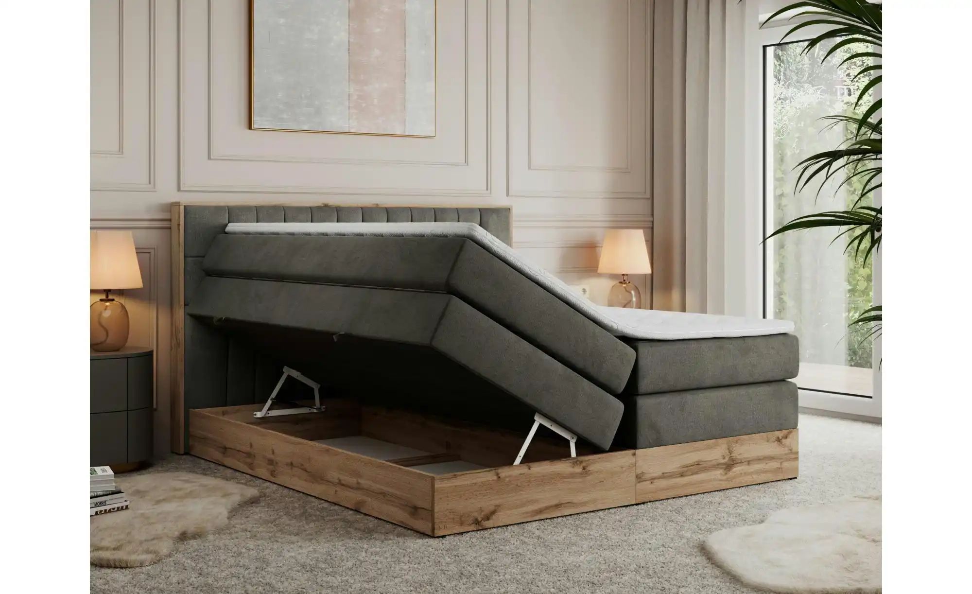 Boxspringbett mit Bettkasten Amore King ¦ grau ¦ Maße (cm): B: 208 H: 115 B günstig online kaufen