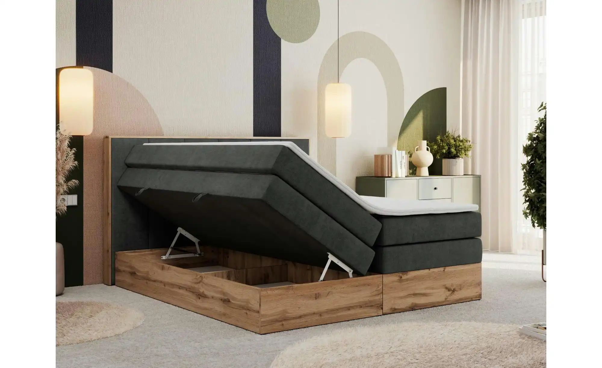 Boxspringbett mit Bettkasten Albero 1 King ¦ grau ¦ Maße (cm): B: 168 H: 11 günstig online kaufen
