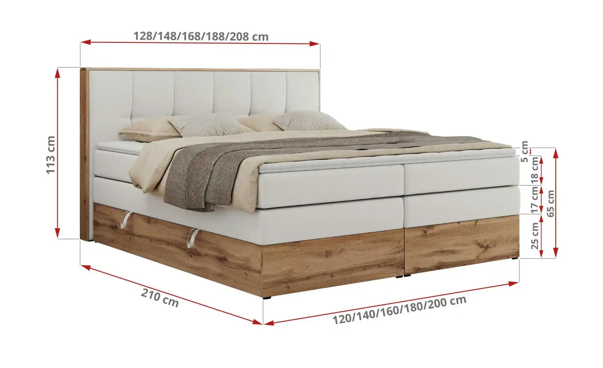 Boxspringbett mit Bettkasten Albero 1 King ¦ weiß ¦ Maße (cm): B: 168 H: 11 günstig online kaufen
