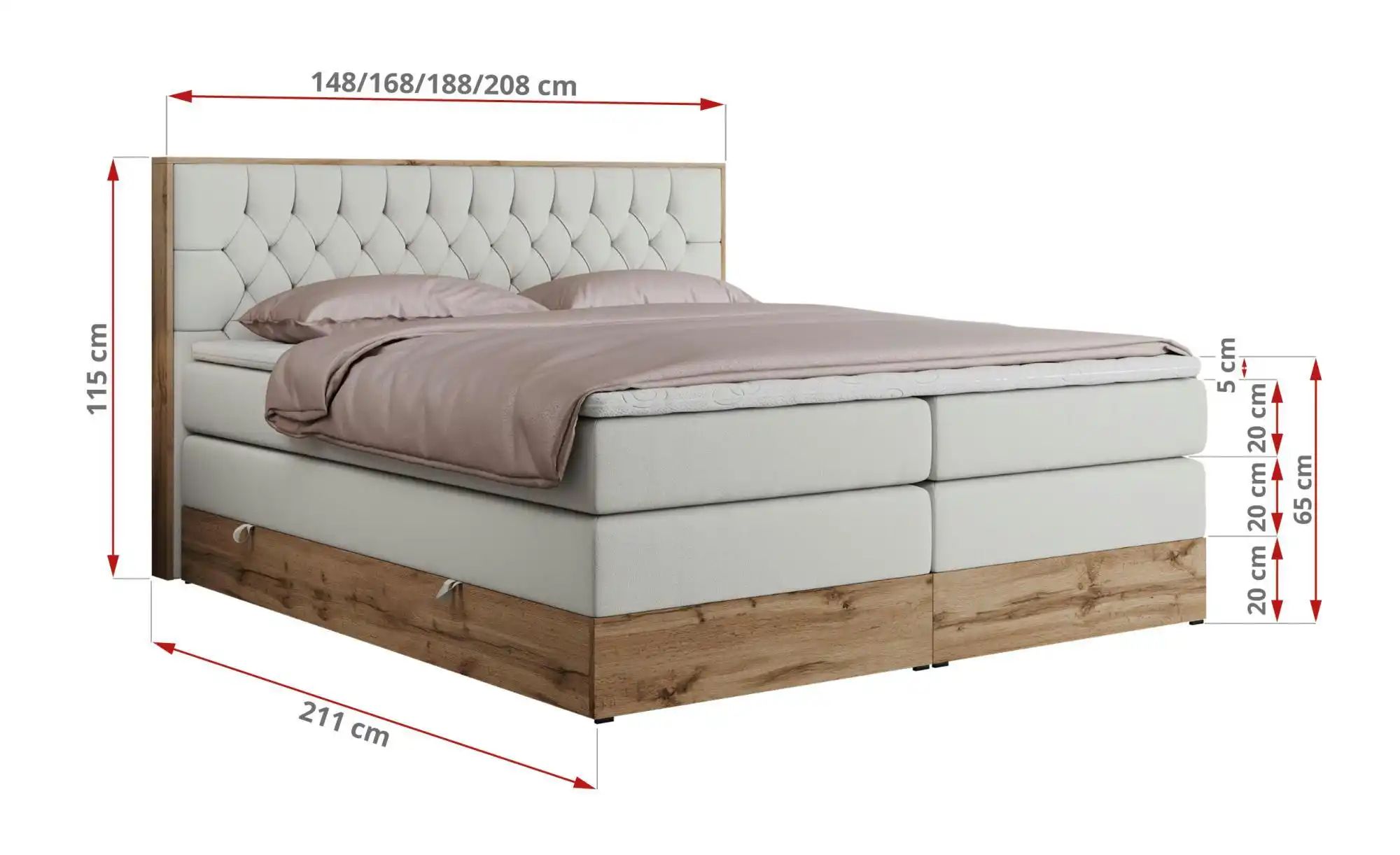 Boxspringbett mit Bettkasten Amore King ¦ weiß ¦ Maße (cm): B: 188 H: 115 B günstig online kaufen