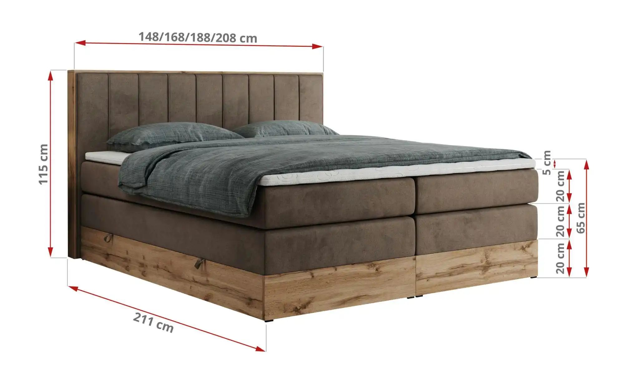 Boxspringbett mit Bettkasten Bellissimo King ¦ braun ¦ Maße (cm): B: 168 H: günstig online kaufen