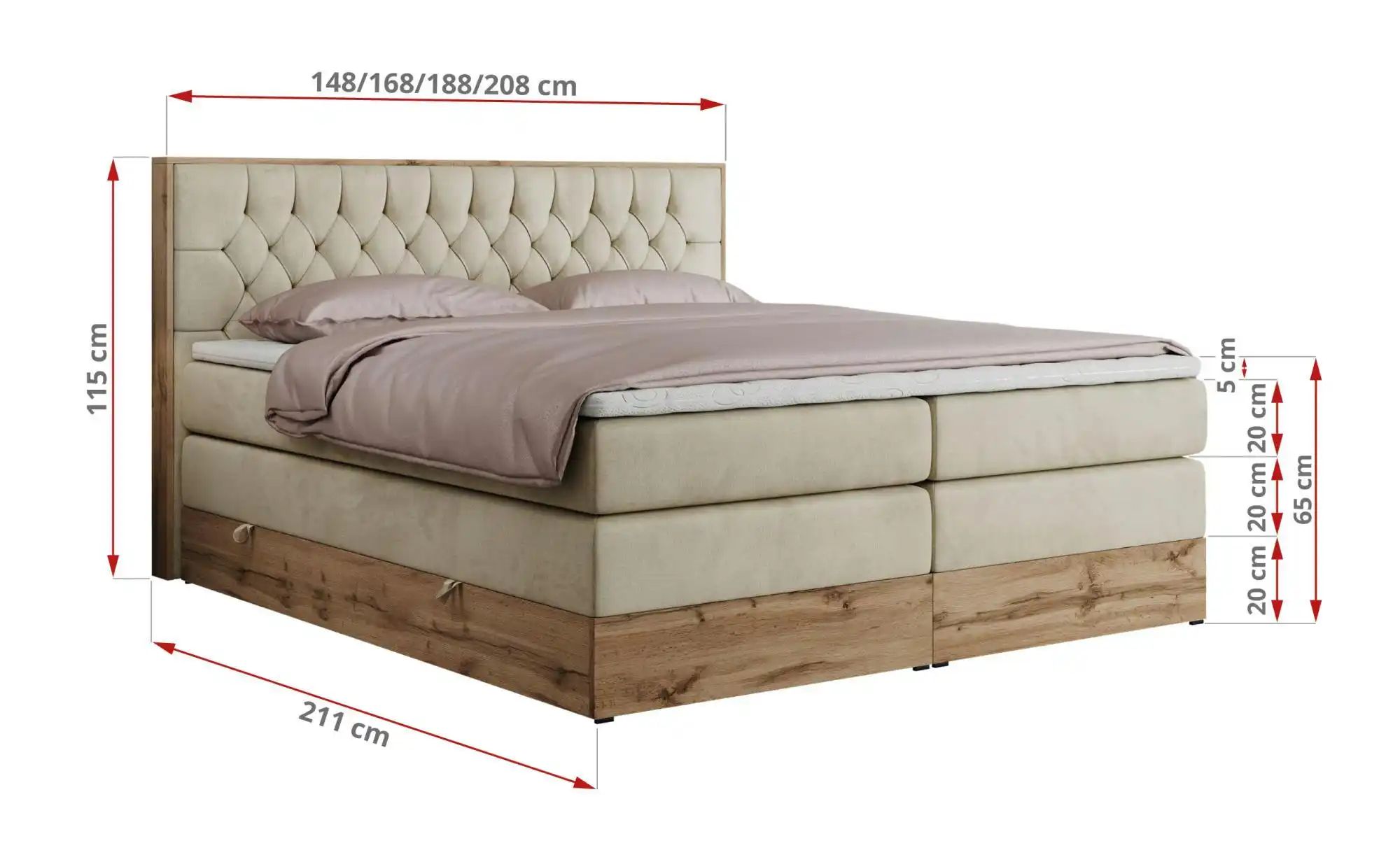 Boxspringbett mit Bettkasten Amore King ¦ beige ¦ Maße (cm): B: 208 H: 115 günstig online kaufen