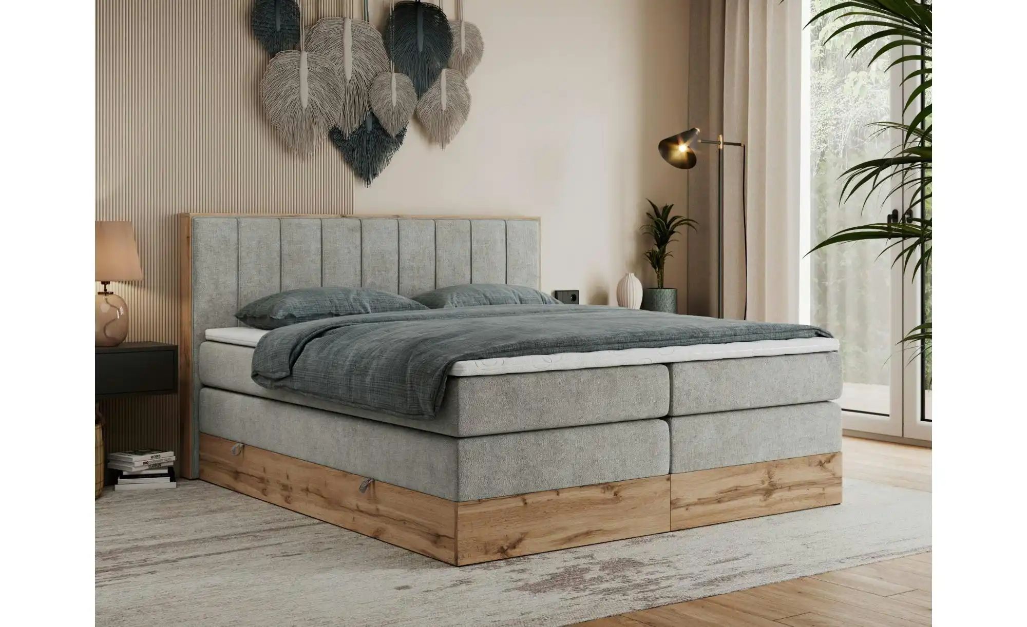 Boxspringbett mit Bettkasten Bellissimo King ¦ grau ¦ Maße (cm): B: 148 H: günstig online kaufen