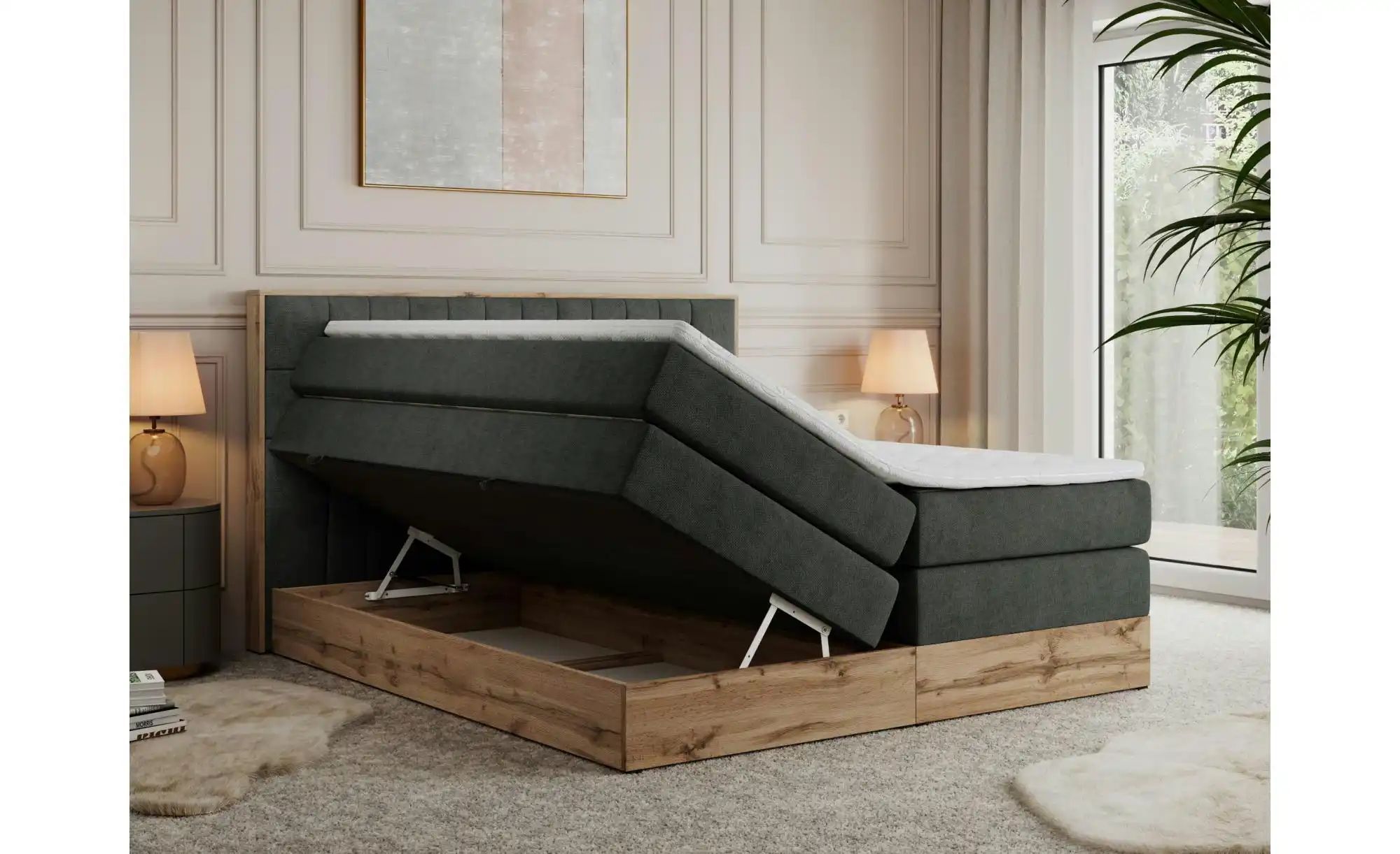 Boxspringbett mit Bettkasten Amore King ¦ grau ¦ Maße (cm): B: 188 H: 115 B günstig online kaufen