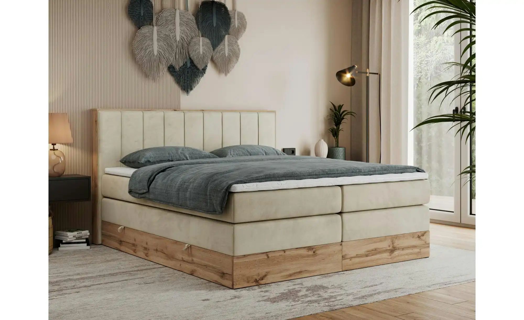 Boxspringbett mit Bettkasten Bellissimo King ¦ beige ¦ Maße (cm): B: 148 H: günstig online kaufen