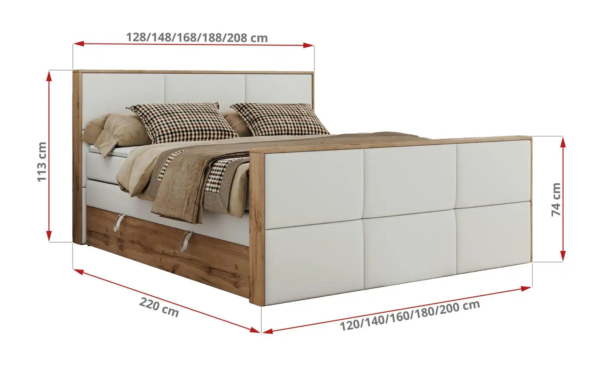 Boxspringbett mit Bettkasten Albero 2 King ¦ weiß ¦ Maße (cm): B: 128 H: 11 günstig online kaufen
