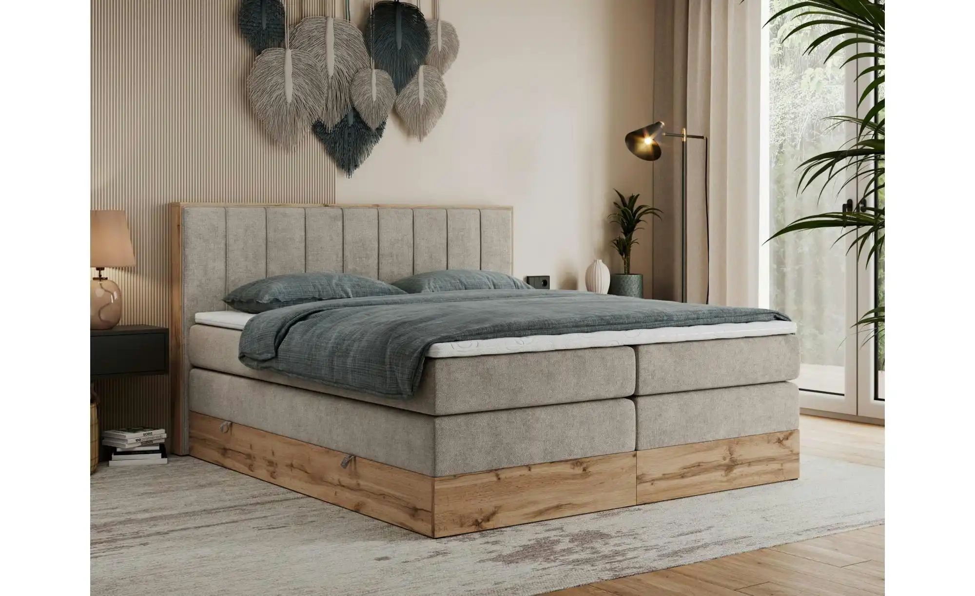 Boxspringbett mit Bettkasten Bellissimo King ¦ beige ¦ Maße (cm): B: 208 H: günstig online kaufen