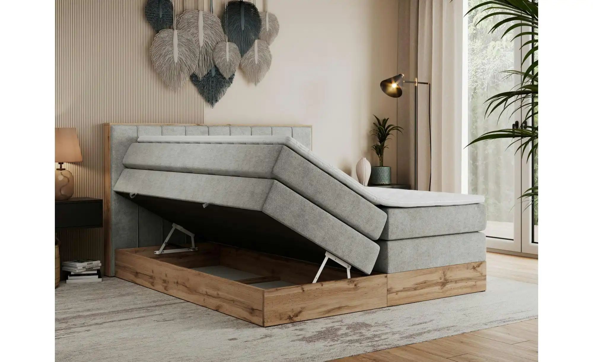 Boxspringbett mit Bettkasten Bellissimo King ¦ grau ¦ Maße (cm): B: 148 H: günstig online kaufen