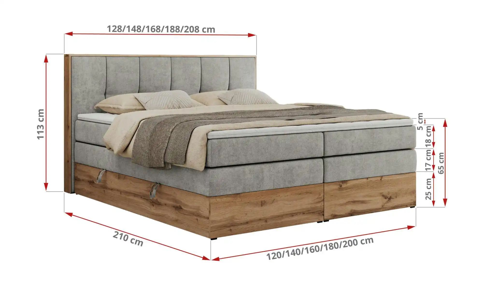 Boxspringbett mit Bettkasten Albero 1 King ¦ grau ¦ Maße (cm): B: 128 H: 11 günstig online kaufen