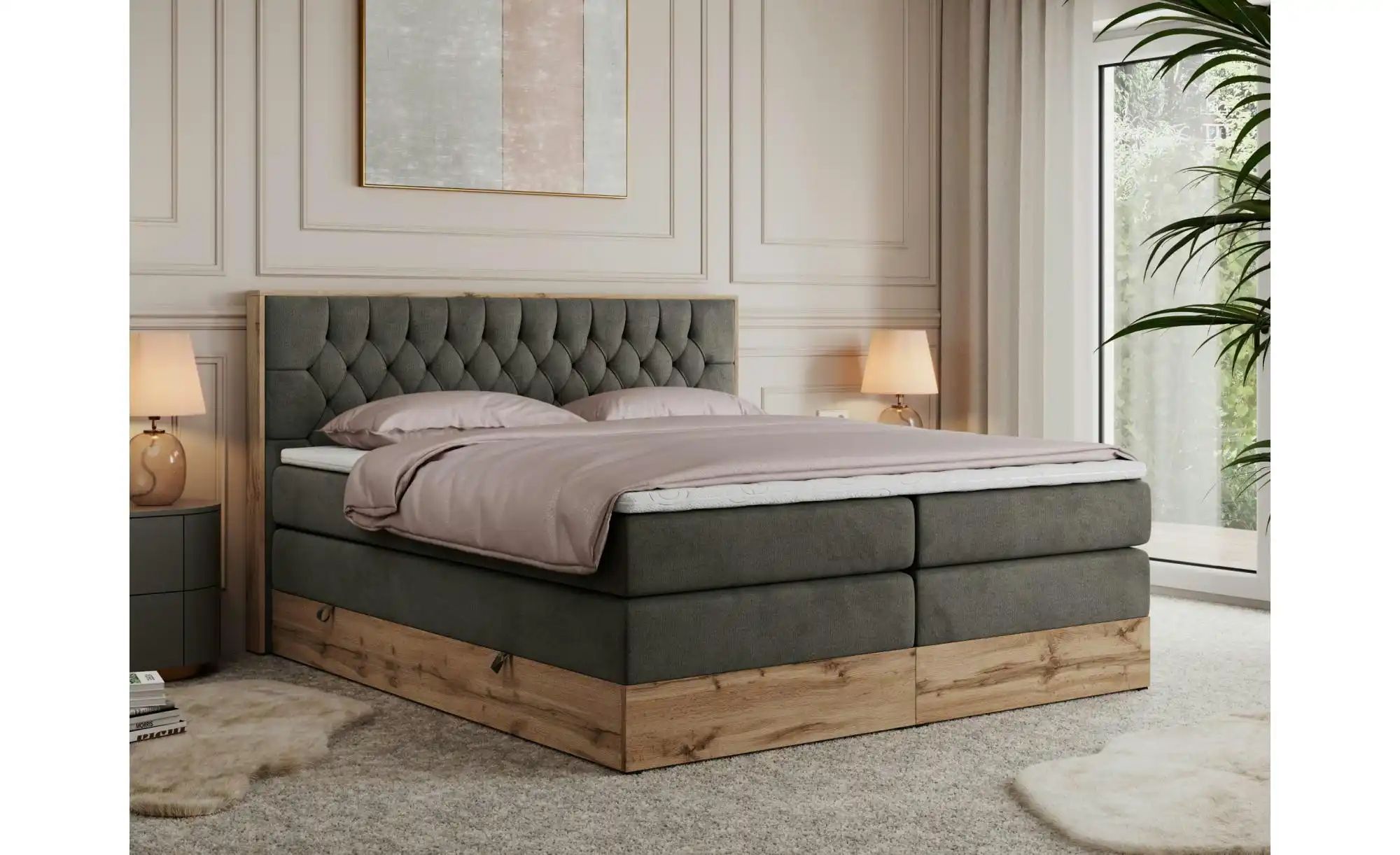 Boxspringbett mit Bettkasten Amore King ¦ grau ¦ Maße (cm): B: 208 H: 115 B günstig online kaufen