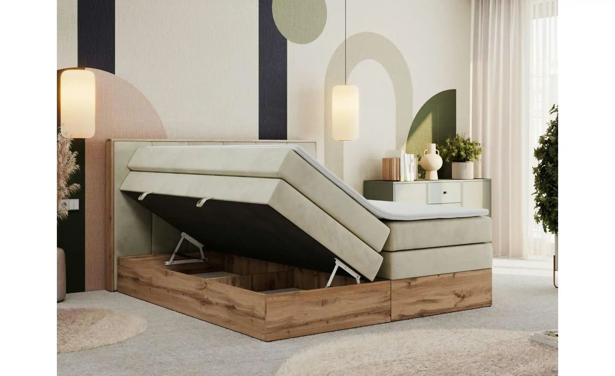 Thumbnail - Boxspringbett mit Bettkasten Albero 1 King ¦ beige ¦ Maße (cm): B: 208 H: 113 Betten > Boxspringbetten - Höffner