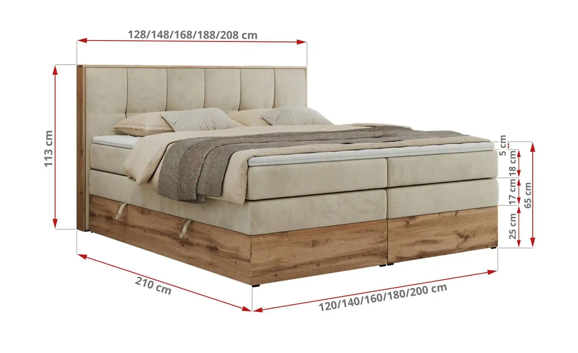 Thumbnail - Boxspringbett mit Bettkasten Albero 1 King ¦ beige ¦ Maße (cm): B: 208 H: 113 Betten > Boxspringbetten - Höffner