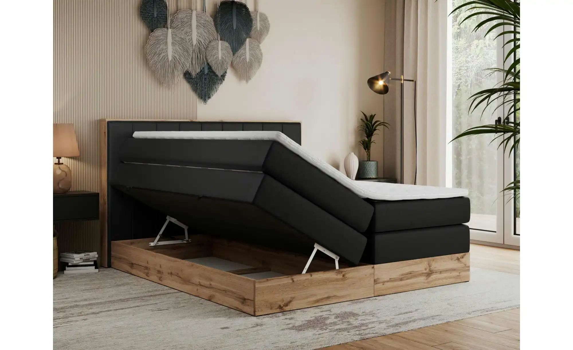 Boxspringbett mit Bettkasten Bellissimo King ¦ schwarz ¦ Maße (cm): B: 148 günstig online kaufen