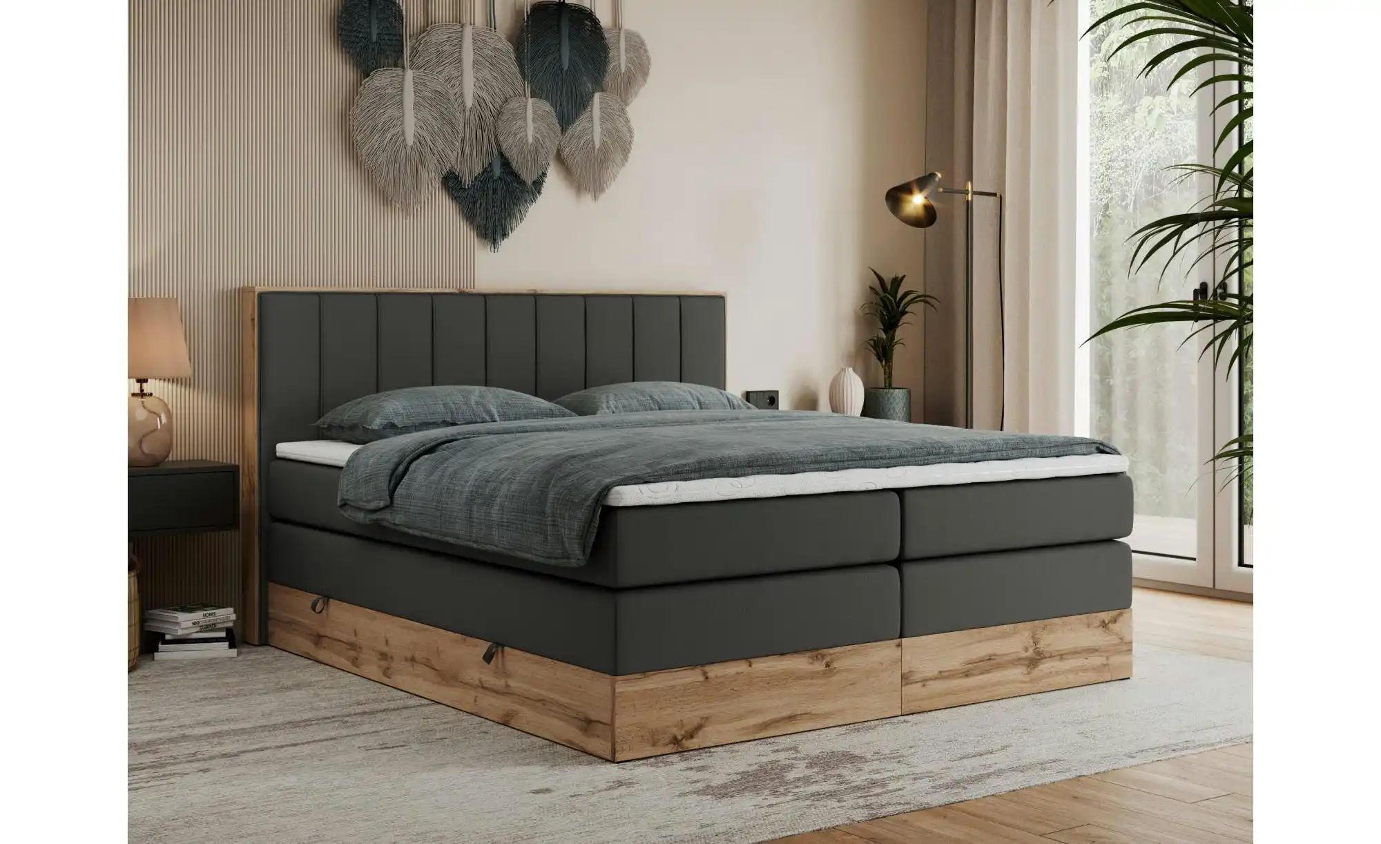 Boxspringbett mit Bettkasten Bellissimo King ¦ grau ¦ Maße (cm): B: 168 H: günstig online kaufen