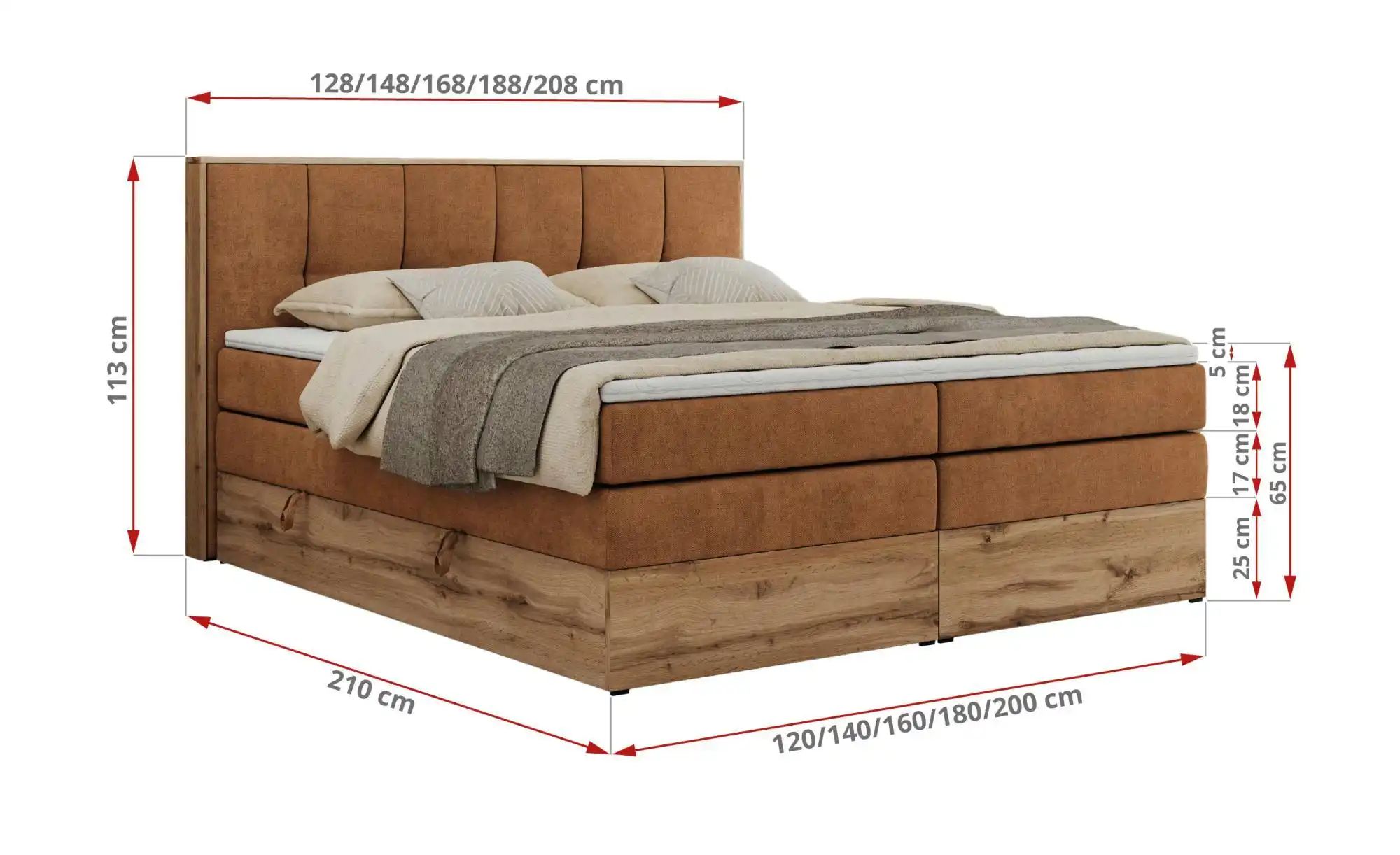 Boxspringbett mit Bettkasten Albero 1 King ¦ orange ¦ Maße (cm): B: 208 H: günstig online kaufen