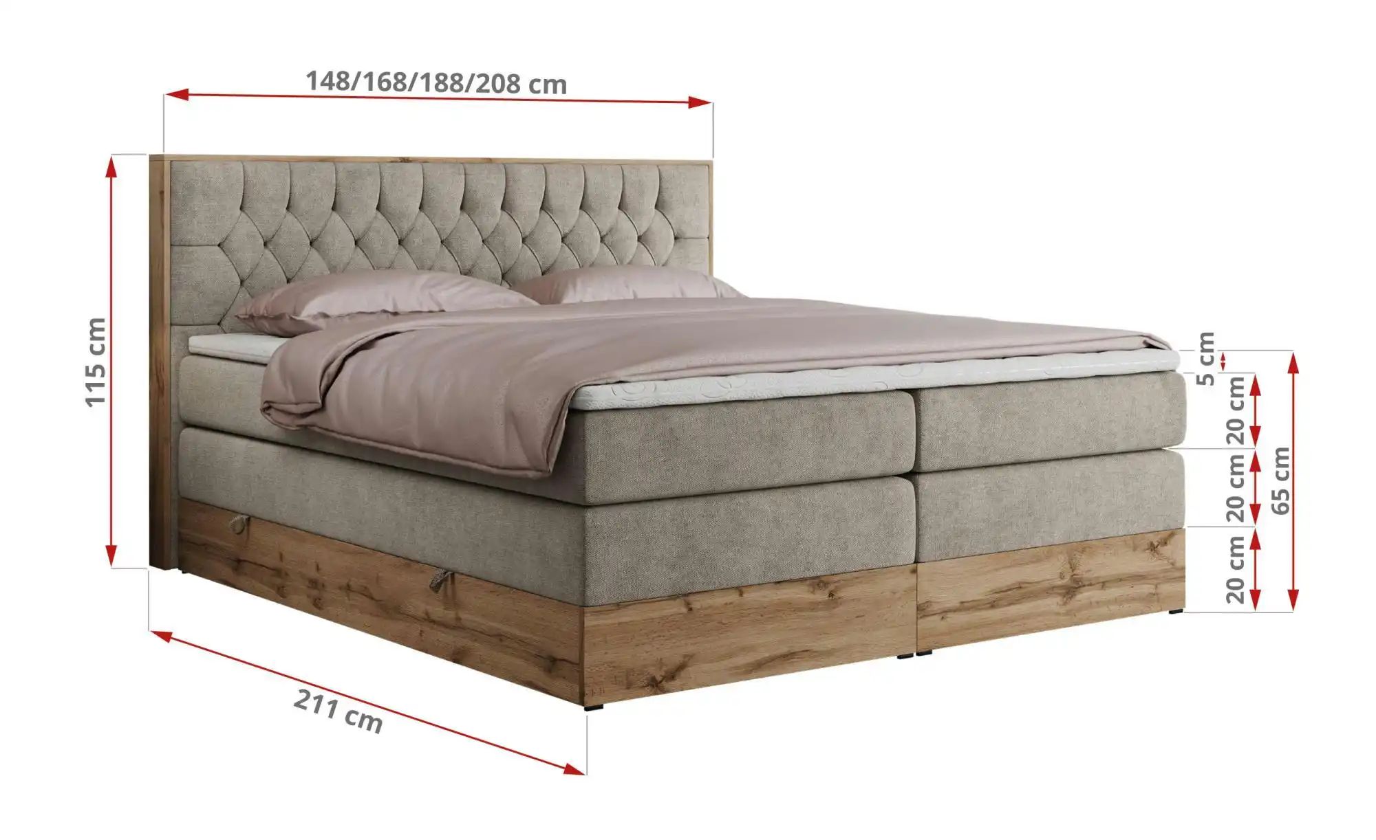 Boxspringbett mit Bettkasten Amore King ¦ beige ¦ Maße (cm): B: 208 H: 115 günstig online kaufen