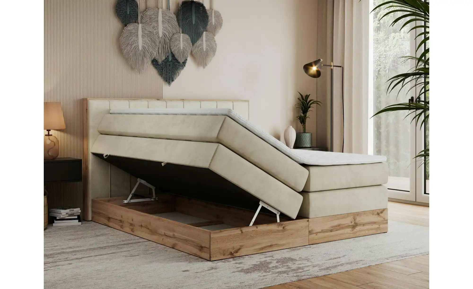 Boxspringbett mit Bettkasten Bellissimo King ¦ beige ¦ Maße (cm): B: 208 H: günstig online kaufen