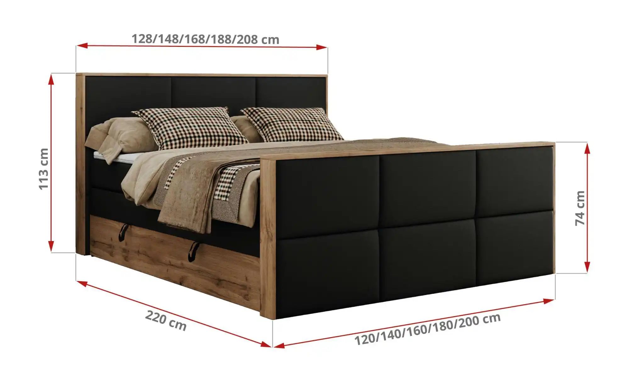 Boxspringbett mit Bettkasten Albero 2 King ¦ schwarz ¦ Maße (cm): B: 188 H: günstig online kaufen